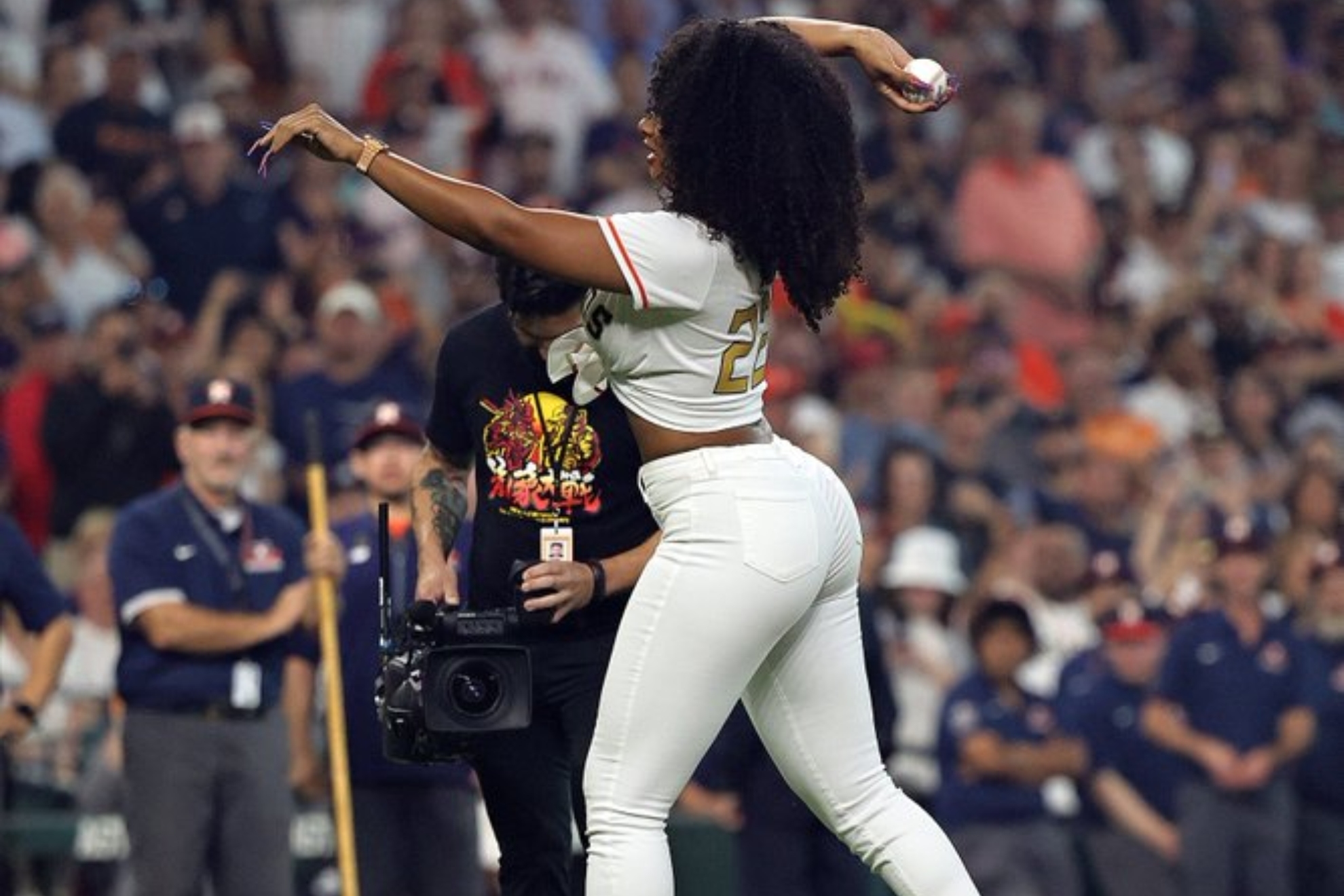 Megan Thee Stallion throws the first pitch at the Houston Astros' opener