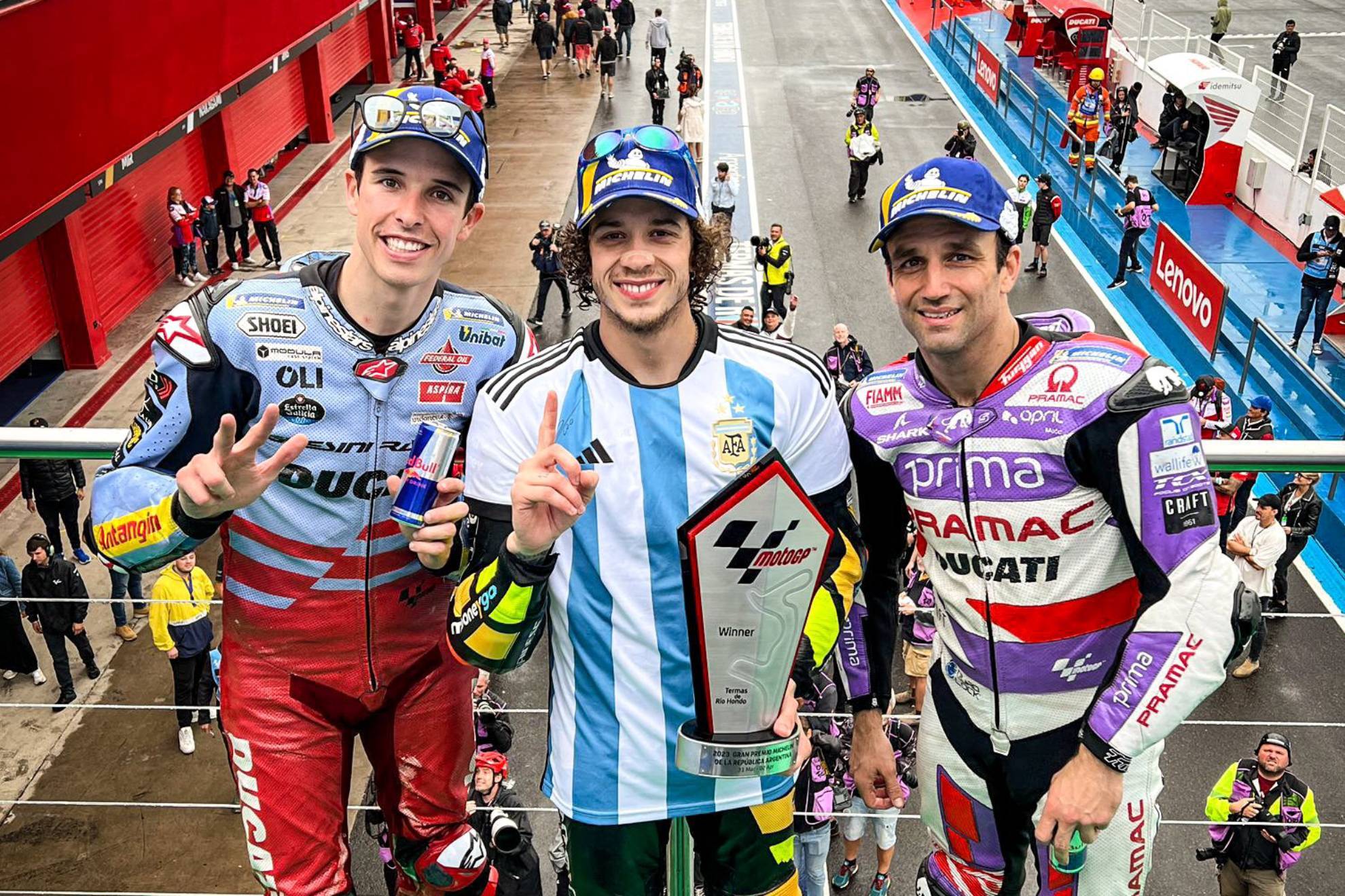 Bezzecchi, Zarco y Álex Márquez, triplete Ducati en el GP de Argentina.