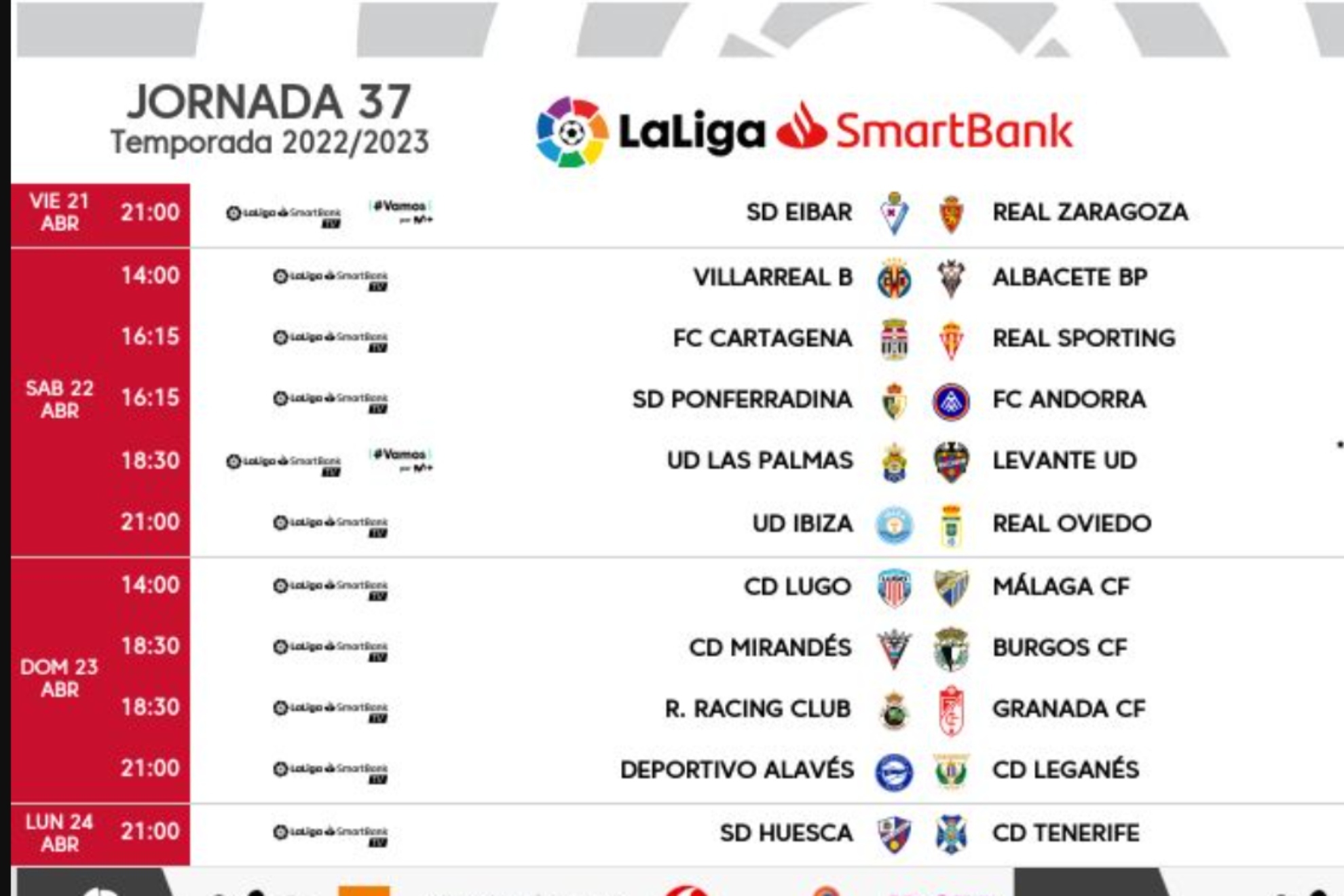 Eibar-Zaragoza abrirá la jornada 37 en Segunda