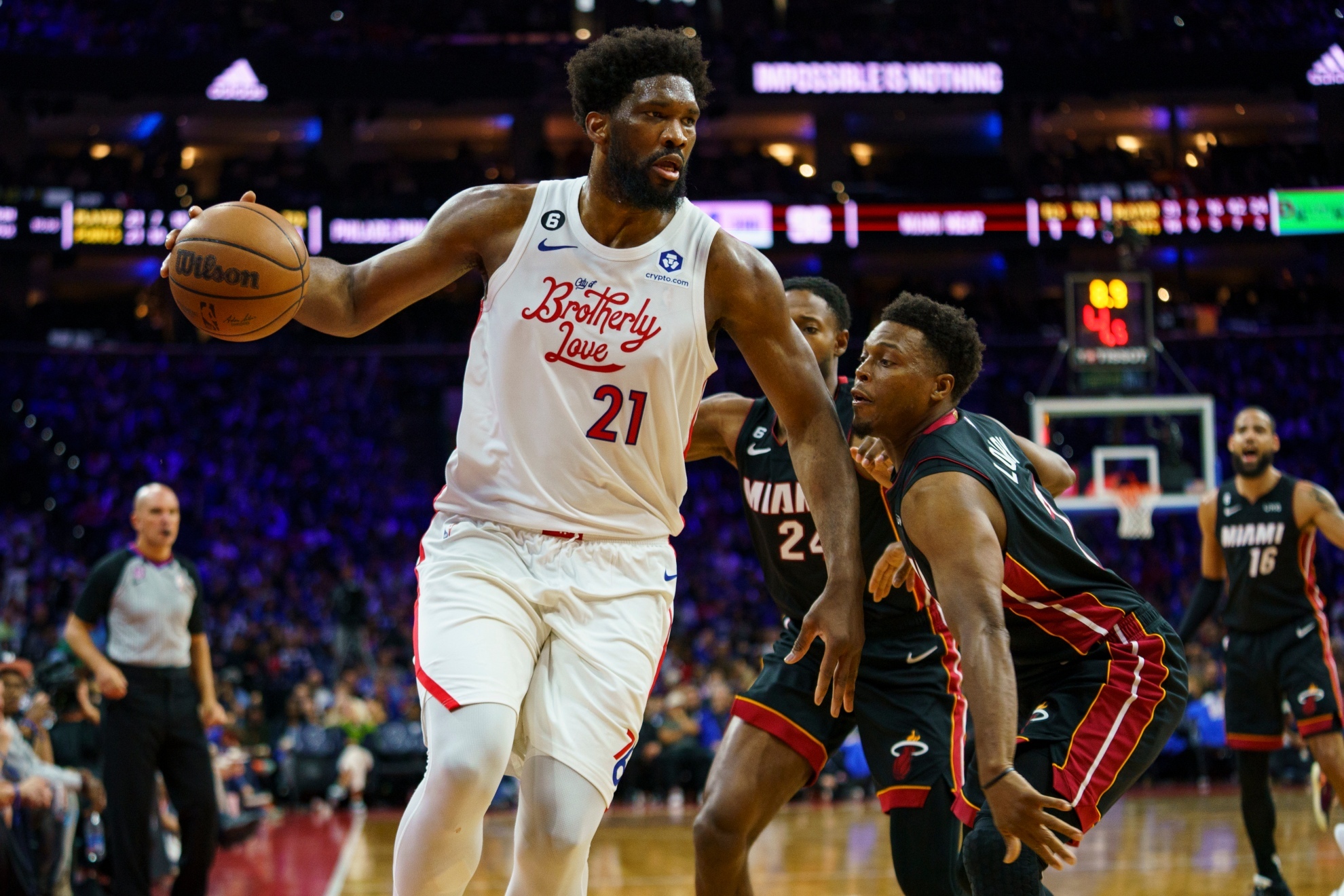 Joel Embiid playing against the Miami Heat