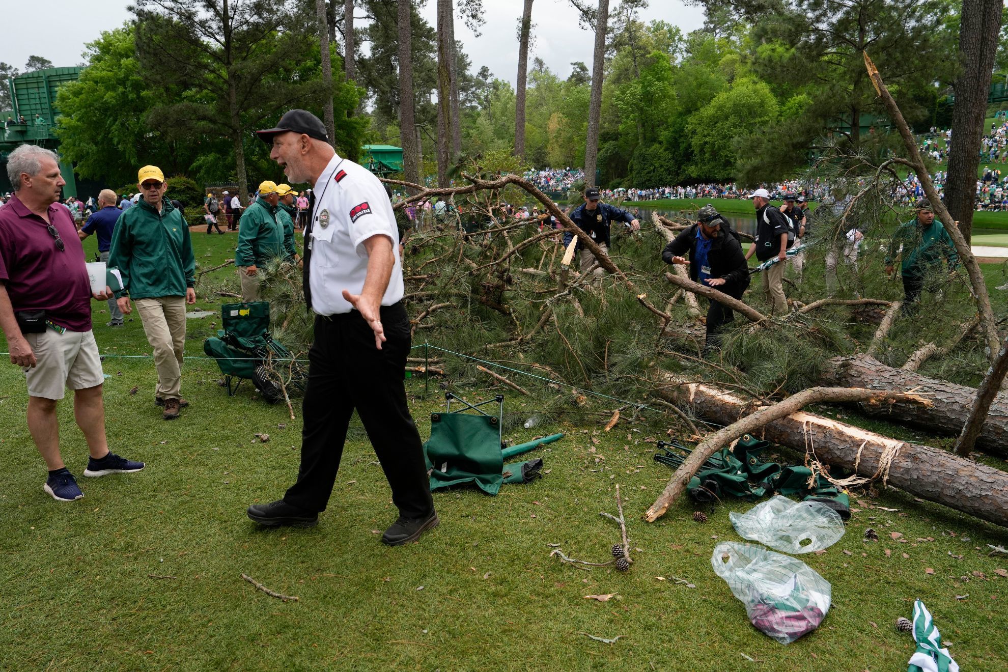Augusta evacuated after huge trees nearly crush group of fans at Masters