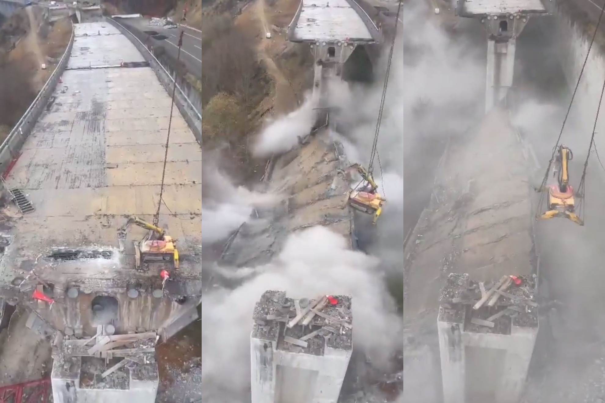 La peligrosa demolicin del viaducto de la autova A-6: "El salario del operador no est pagado"