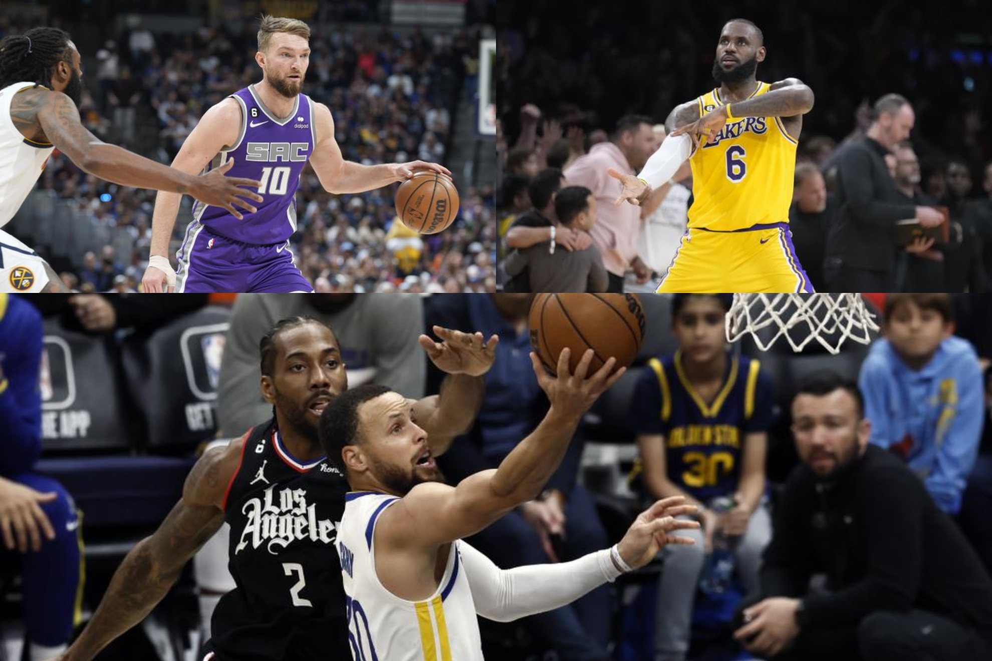 Montaje con Sabonis (Kings), LeBron (Lakers) y Leonard (Clippers) y Curry (Warriors).