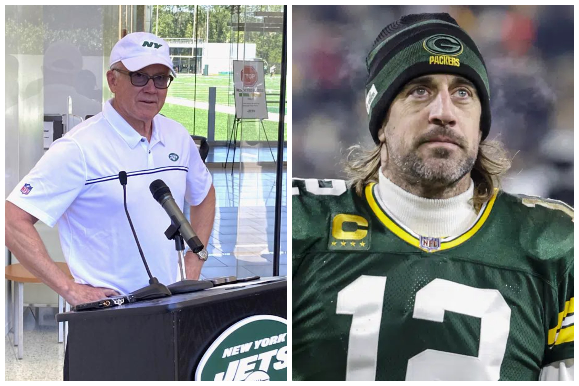 Woody Johnson and Aaron Rodgers.