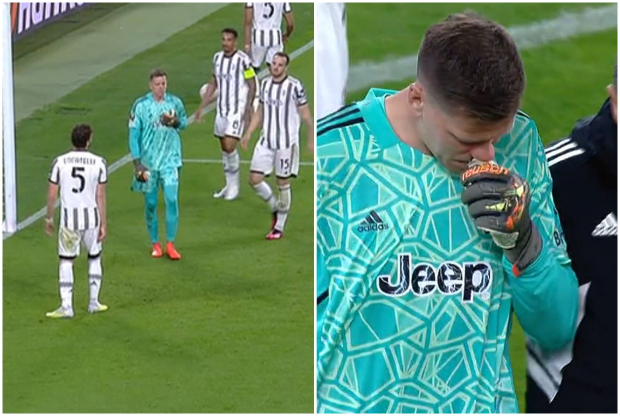 Szczesny leaves the field after experiencing chest pain in the middle of the game