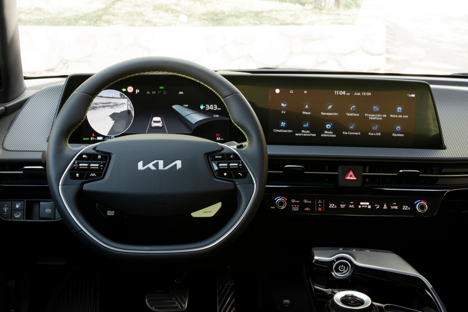 El interior del EV6 GT no tiene muchos detalles deportivos.