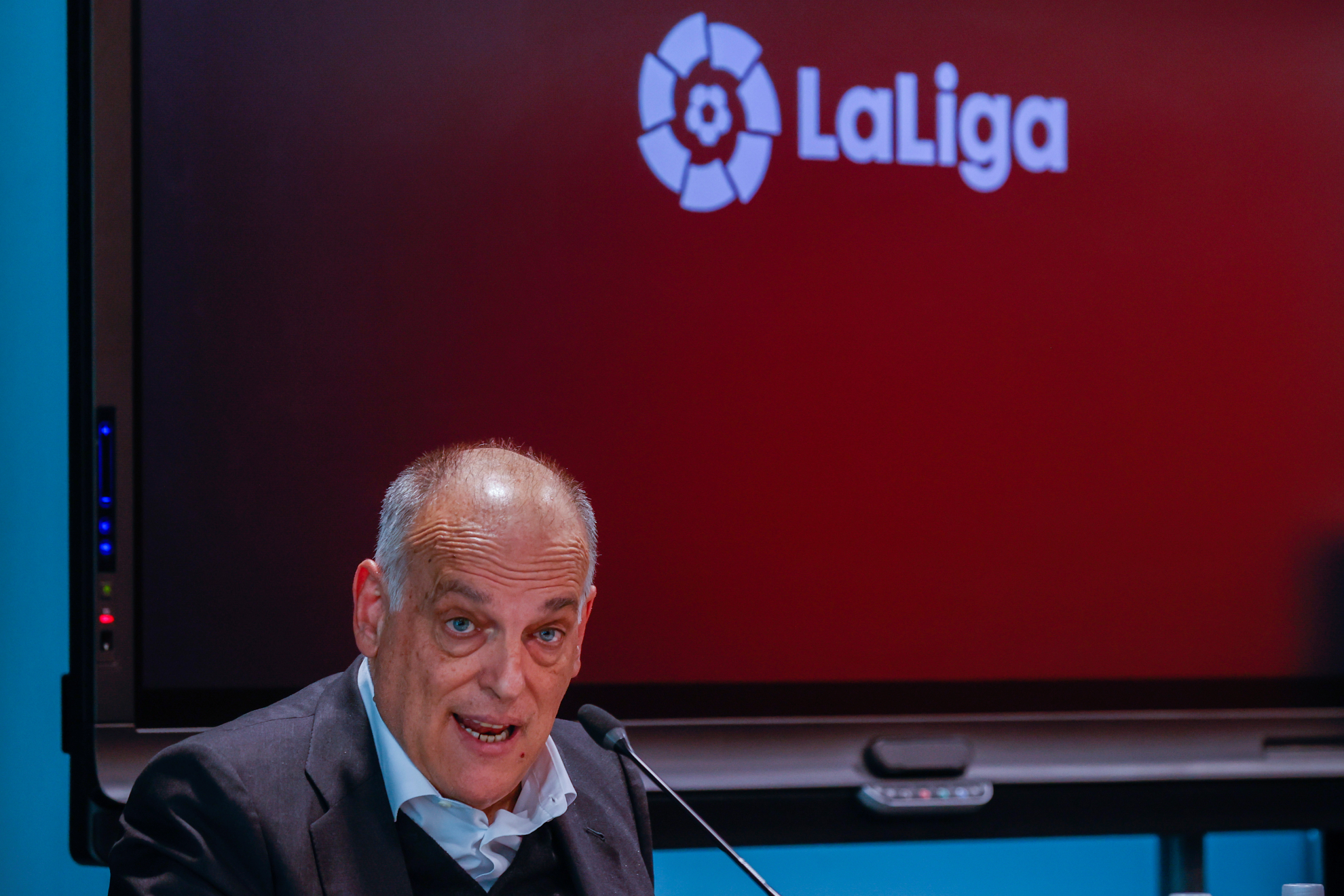 Javier Tebas, durante su comparecencia en la Asamblea General de LaLiga.