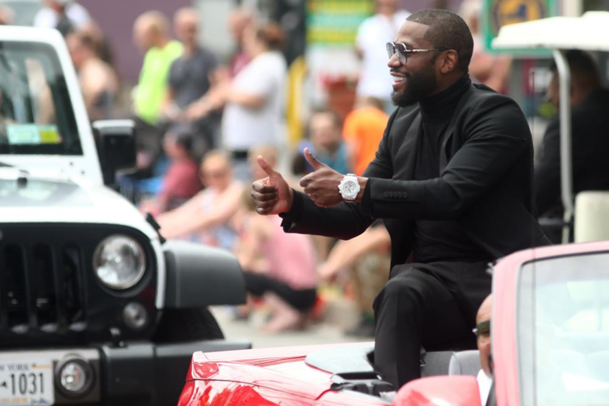 Floyd Mayweather during the parade of champions as part of the 2021 class of the Boxing Hall of Fame