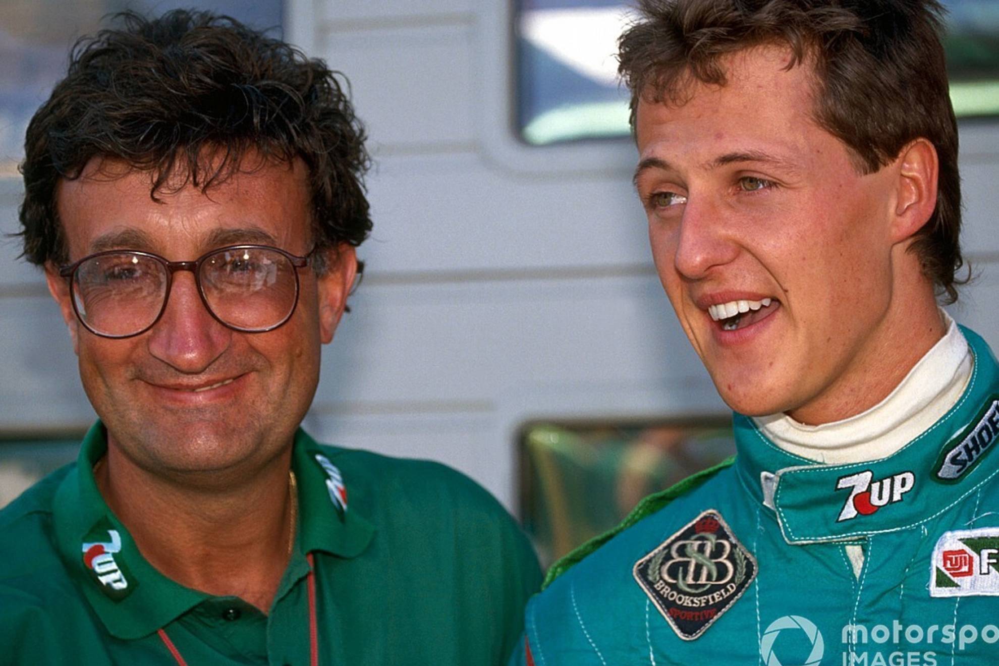 Eddie Jordan y Michael Schumacher, en el GP de Blgica de 1991
