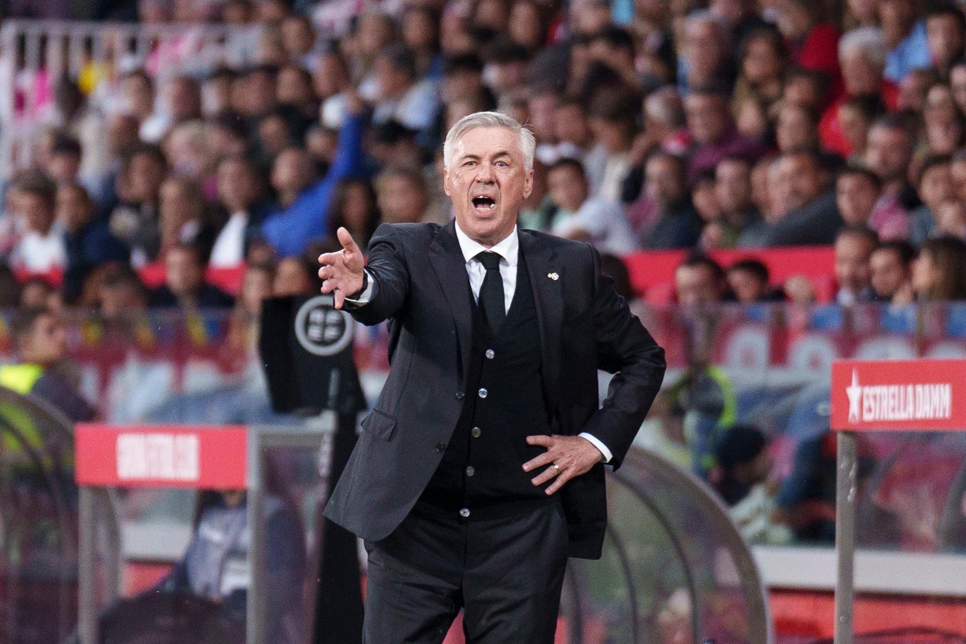 Ancelotti, durante el partido en Montilivi/EFE