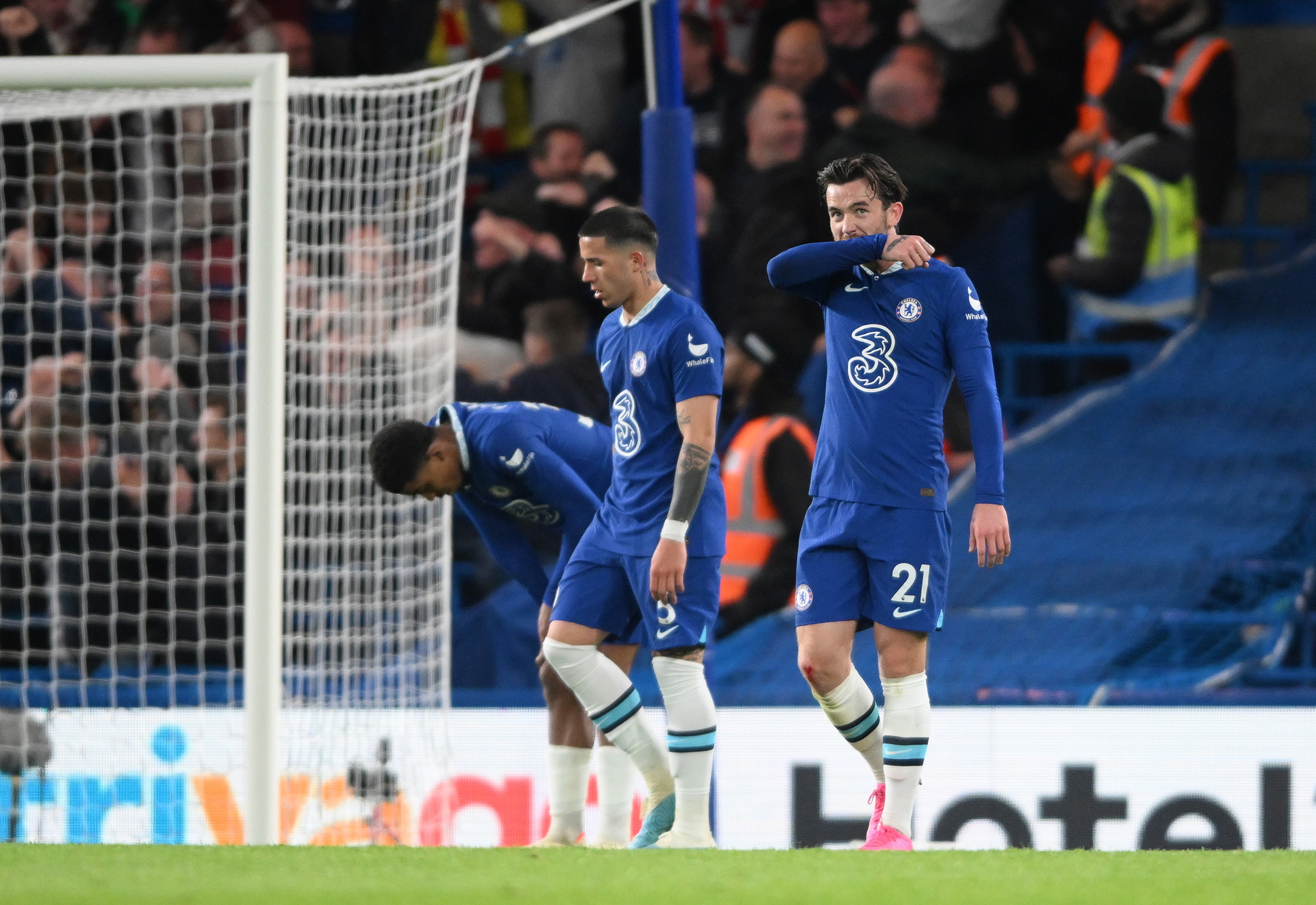 Chelseas Ben Chilwell reacts after his side concede second goal