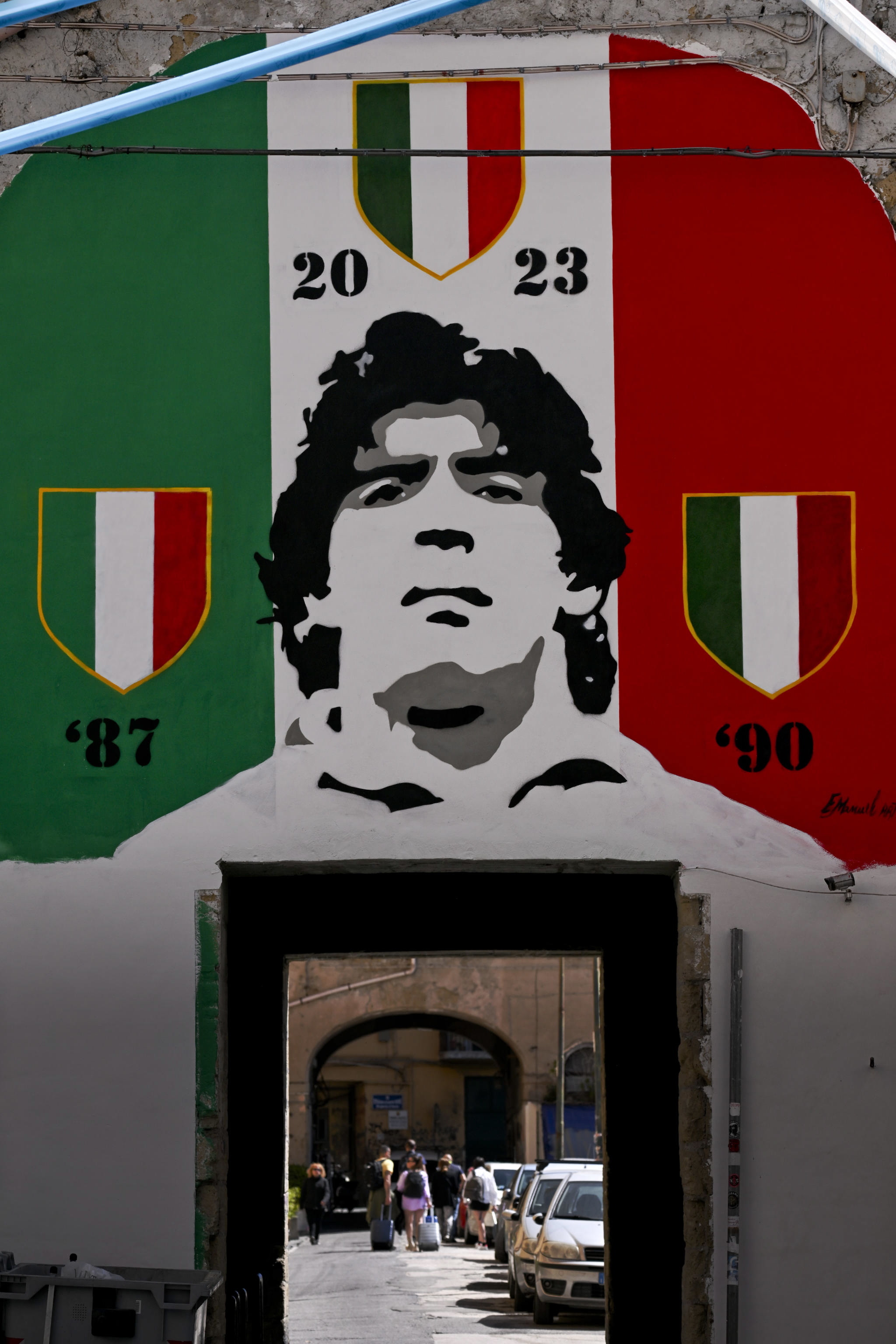Un mural de Diego Armando Maradona en la ciudad de Npoles
