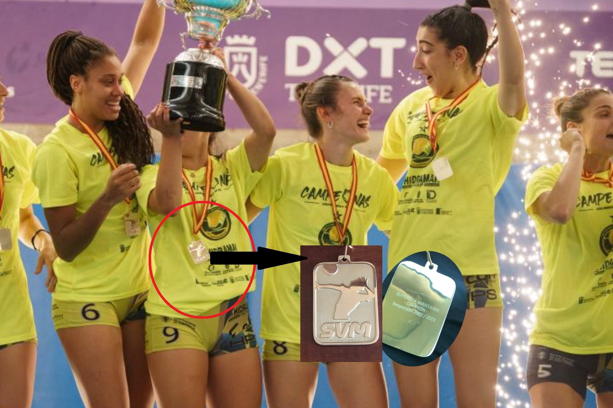 Las jugadoras del Hidramar Gran Canaria con las medallas de la Superliga masculina.