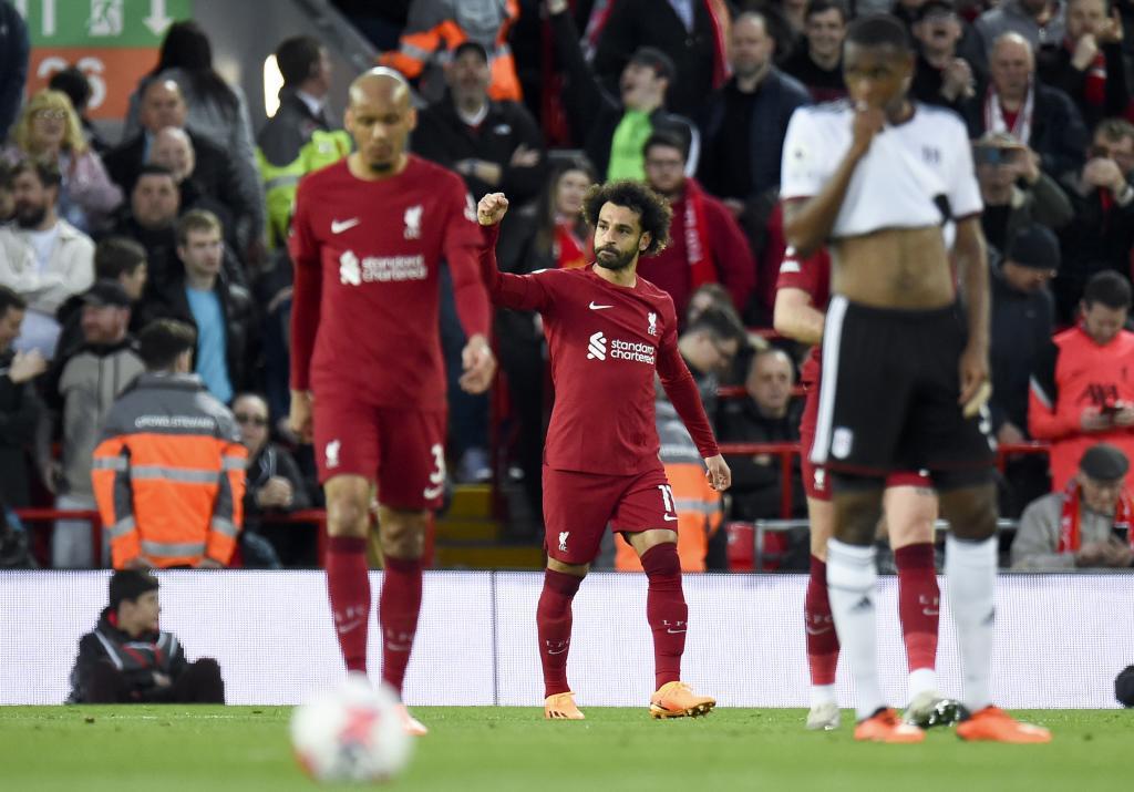 Salah celebrando su gol