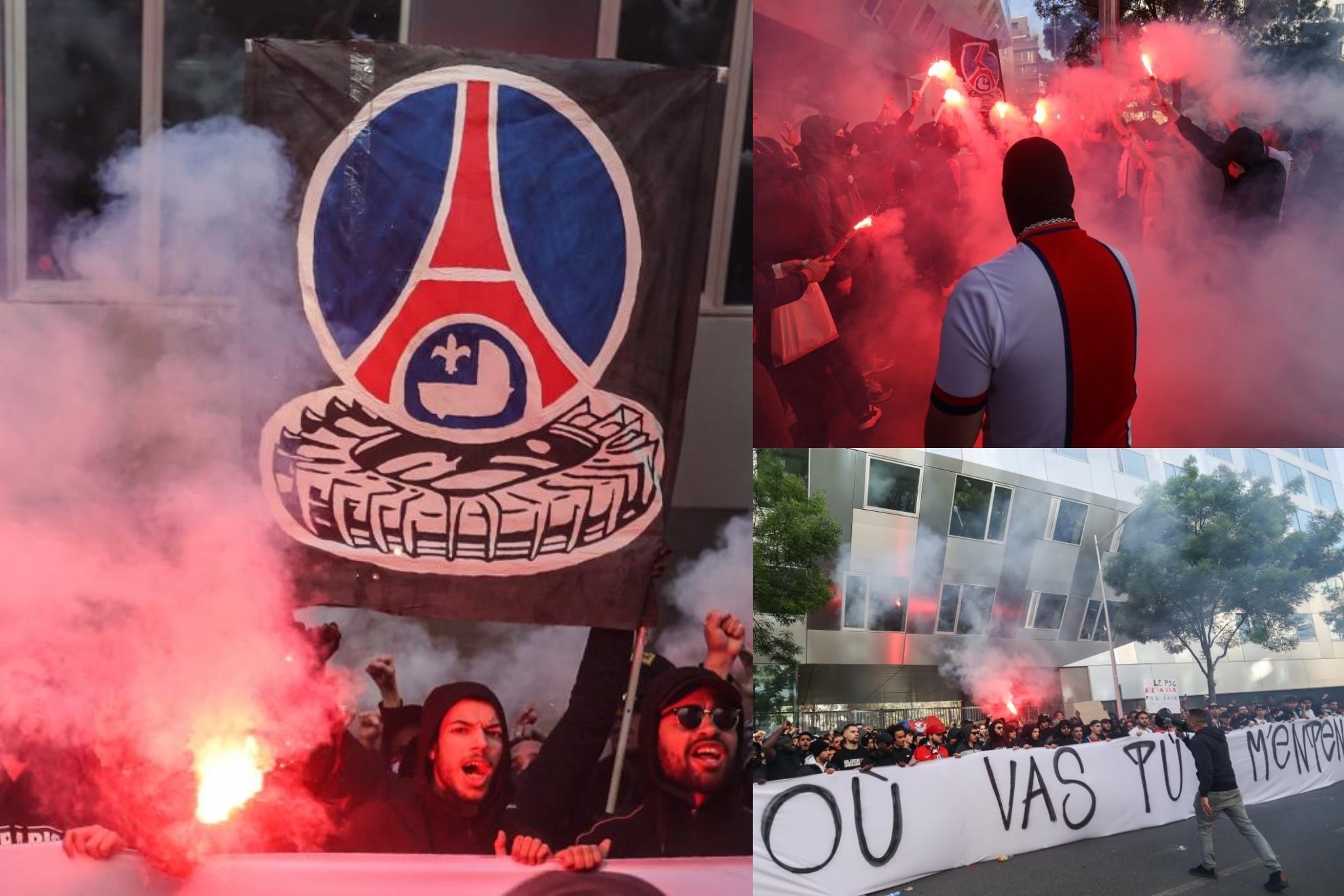 Un montaje con varias im�genes de las protestas de los aficionados del PSG.