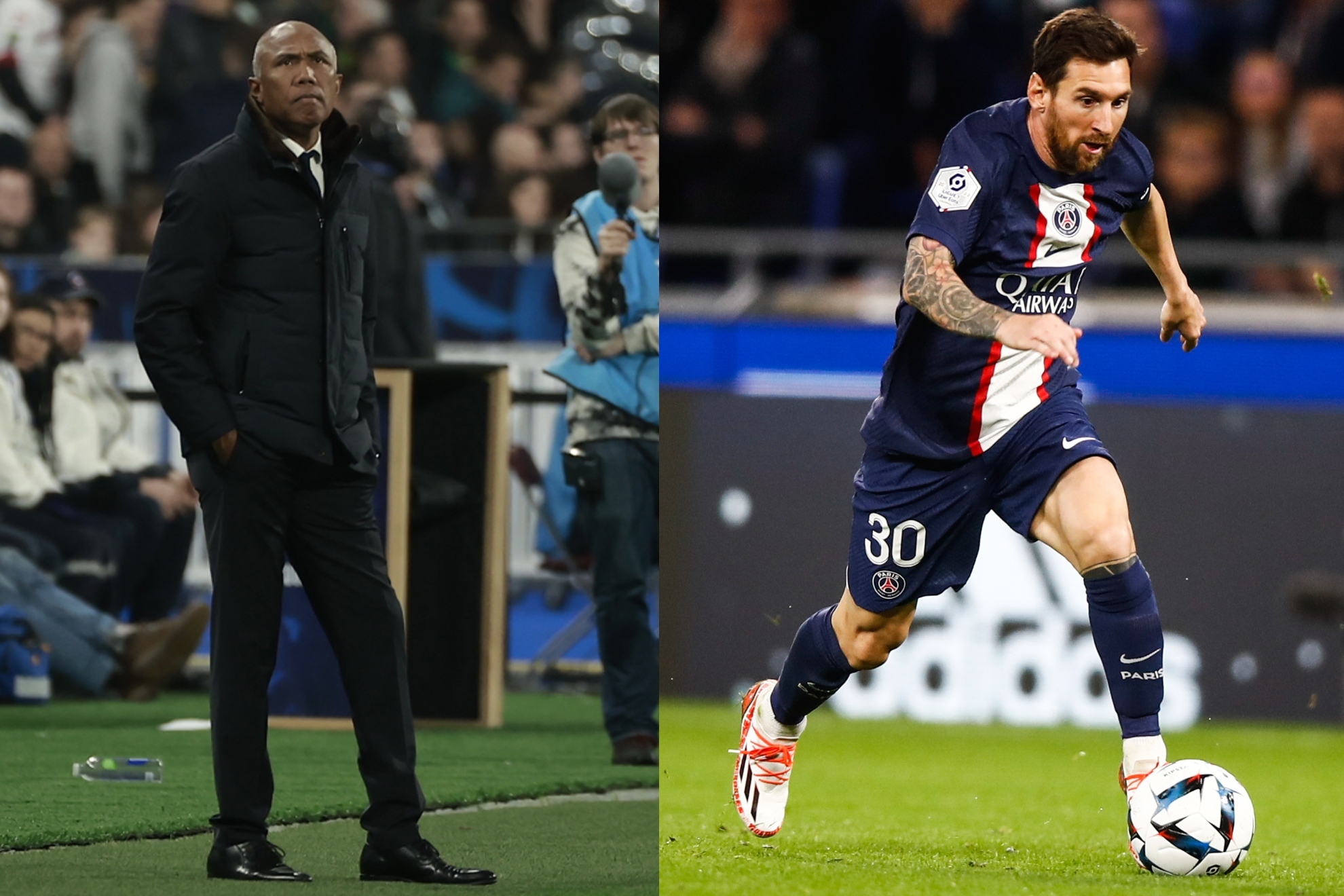 Antoine Kombouaré y Leo Messi.