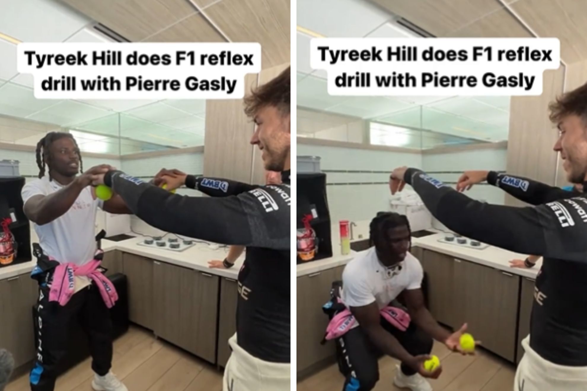 NFL star Tyreek Hill impresses Pierre Gasly with F1 reflex drill at Miami GP