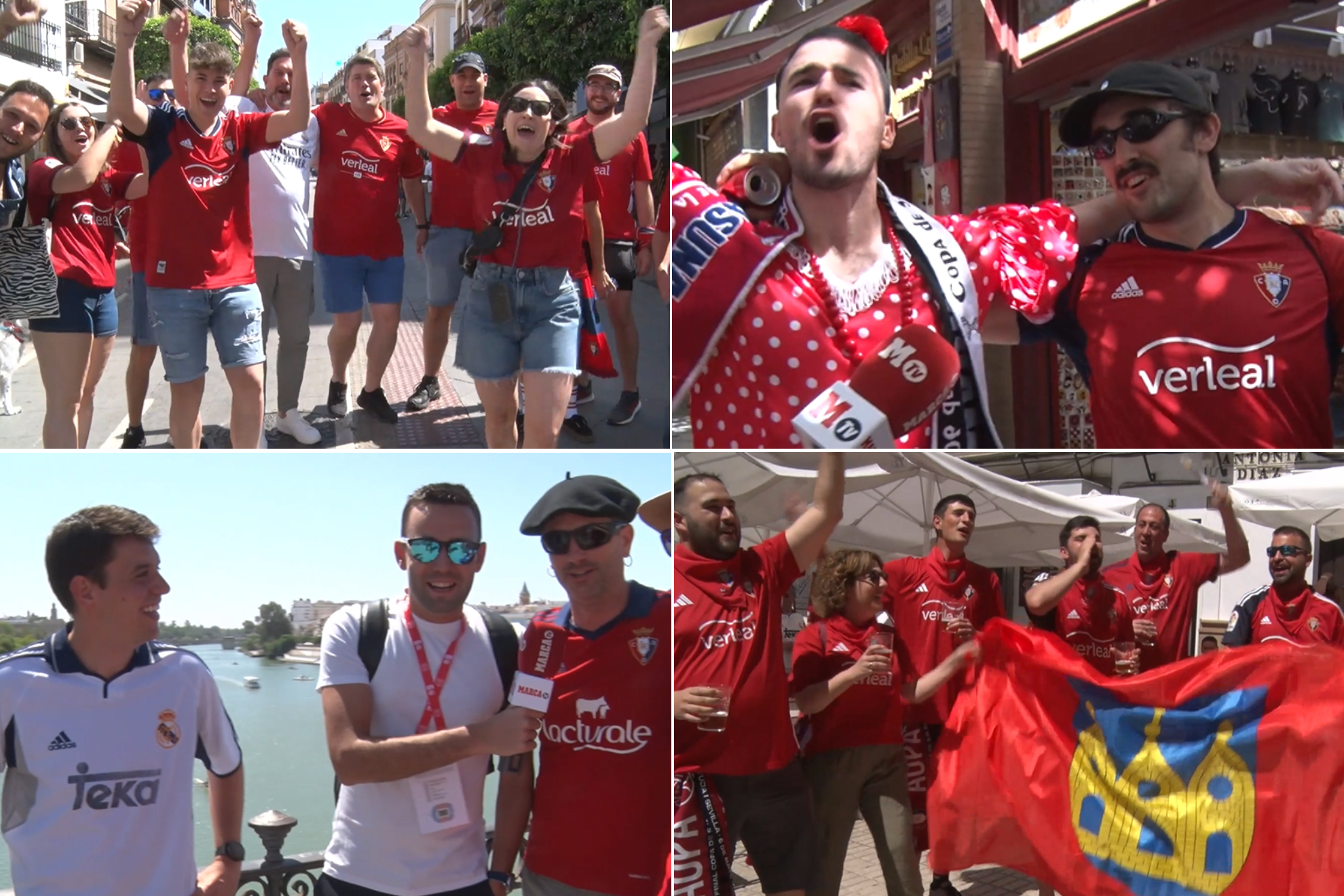 La afición de Osasuna tiñe de rojo las calles de Sevilla: "¿Pero este equipo es sevillano?"