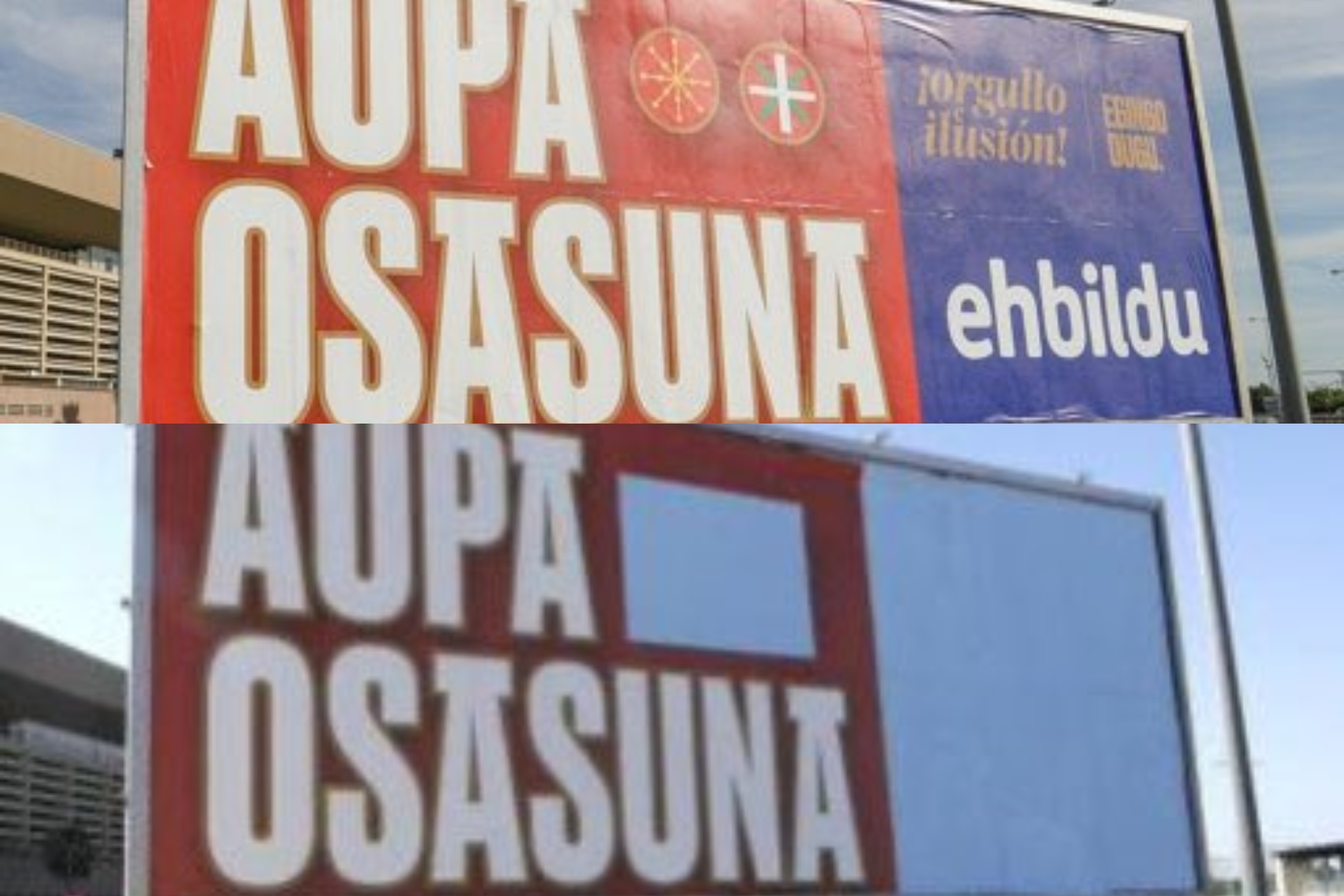 La Junta de Andaluca tapa el logo de Bildu y las banderas de Navarra y el Pas Vasco de las vallas en apoyo a Osasuna