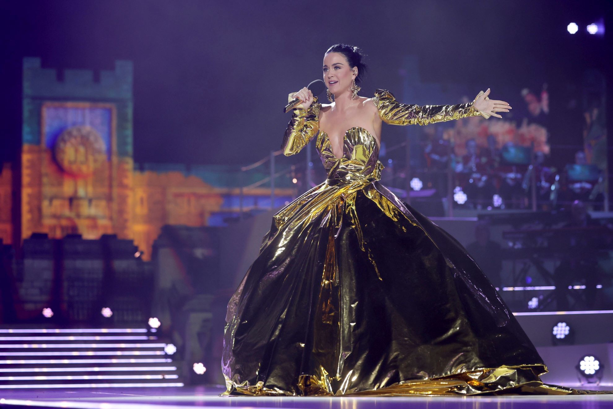 US singer Katy Perry performs on stage during a concert at Windsor Castle in Windsor.