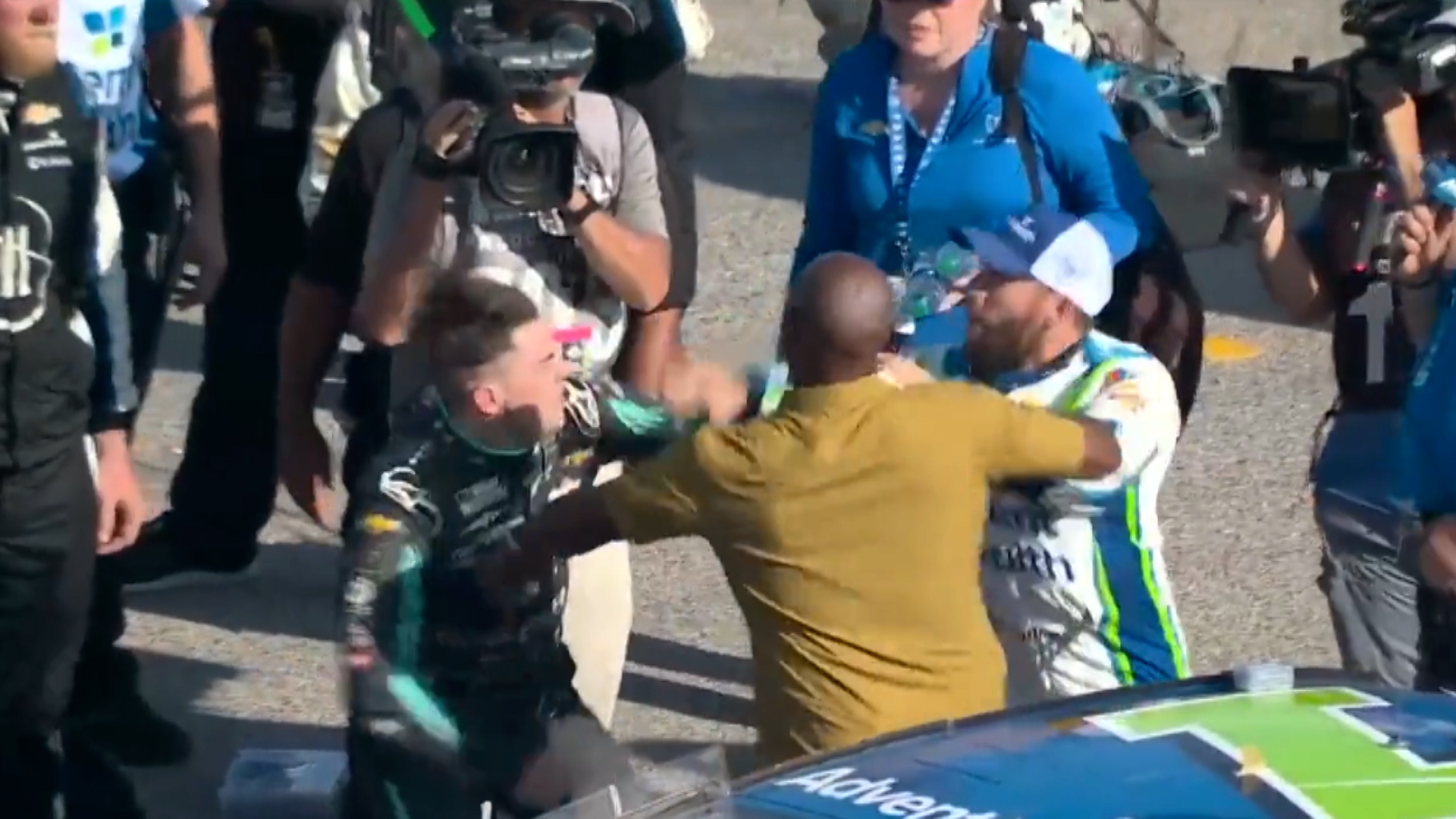 Huge post-race punch-up between NASCAR drivers Ross Chastain and Noah Gragson