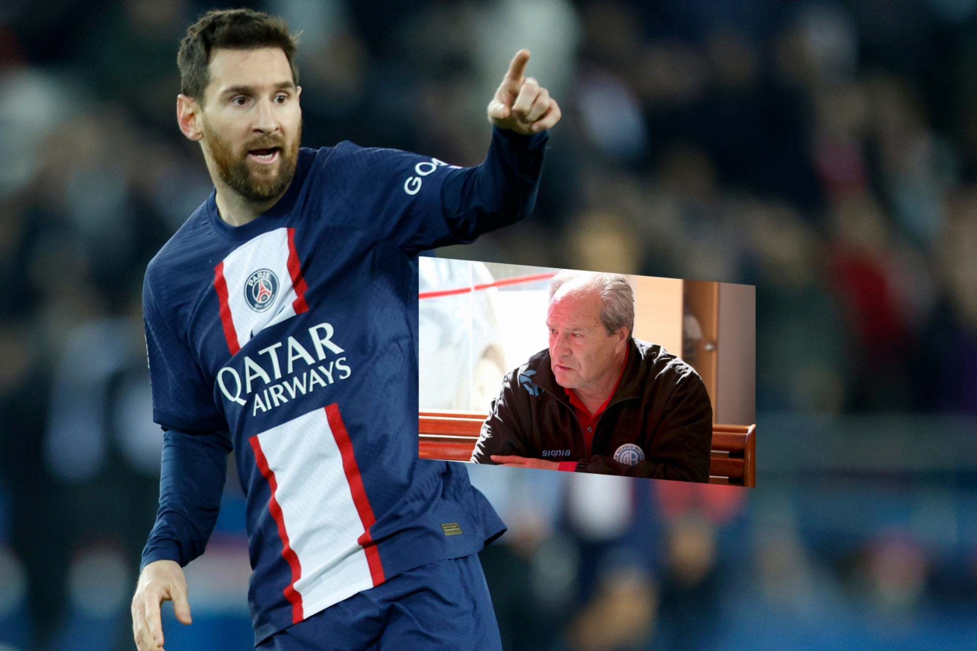 Messi, en un partido con el PSG, y Heredia, en la imagen del rectángulo.