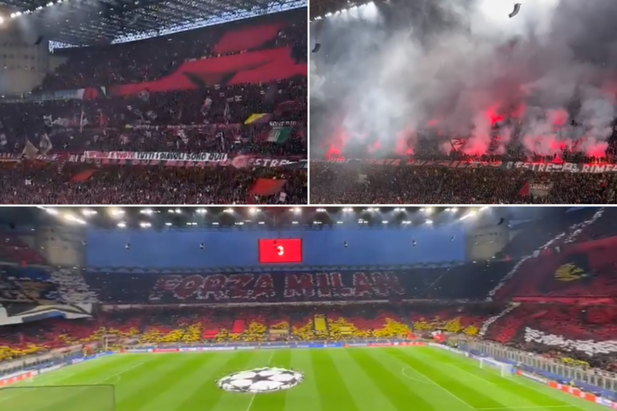 El espectacular ambiente de San Siro durante el Milan-Inter