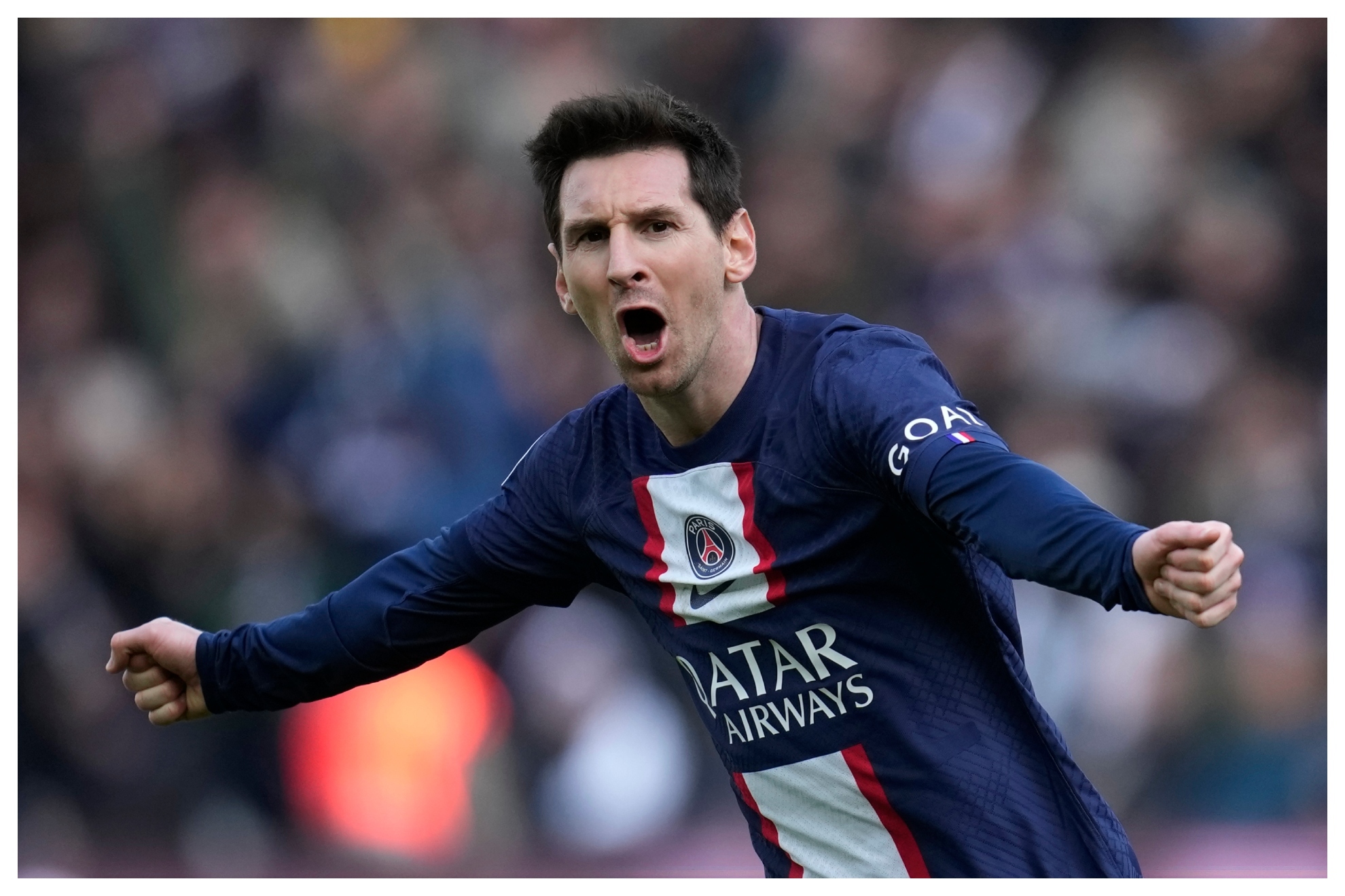 Messi celebrates a goal with PSG