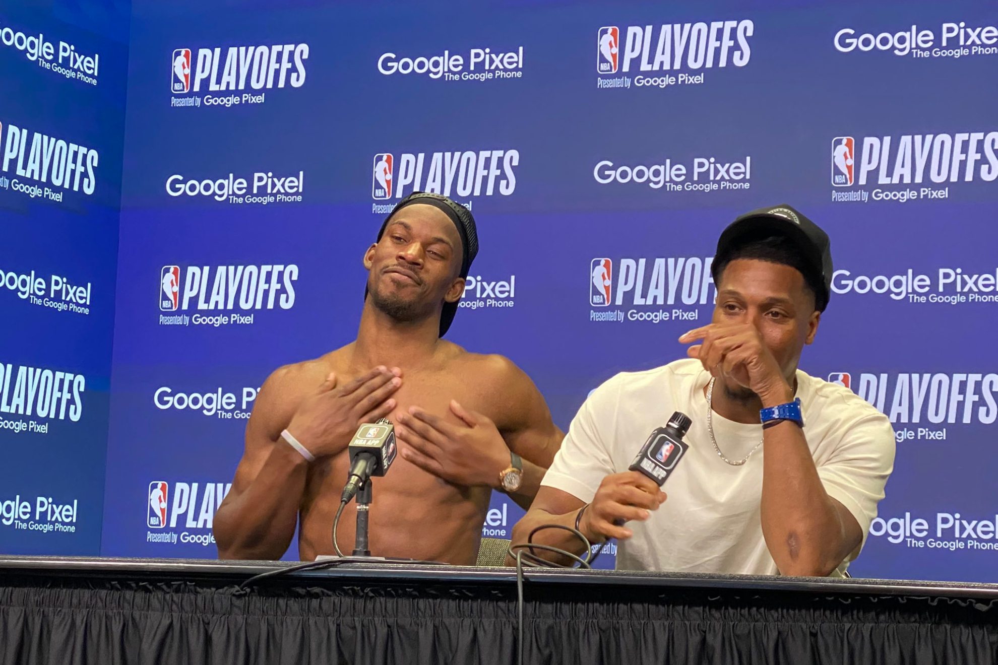 Jimmy Butler shows up at the press conference shirtless and Kyle Lowry trolls him: I don't want to embarrass him