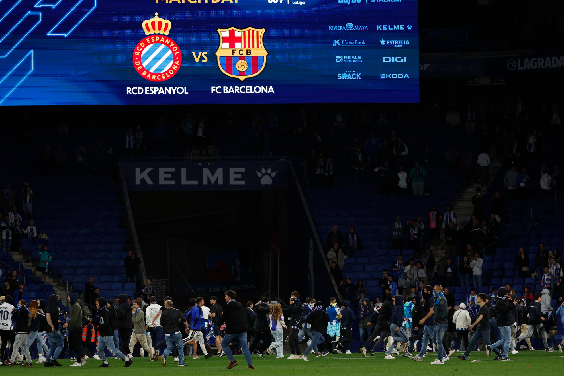 Espanyol fans invaded the RCDE Stadium pitch after full time on Sunday.