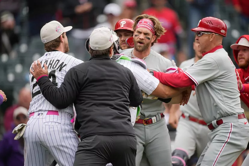 Bryce Harper went all out against Rockies picther Jake Bird.