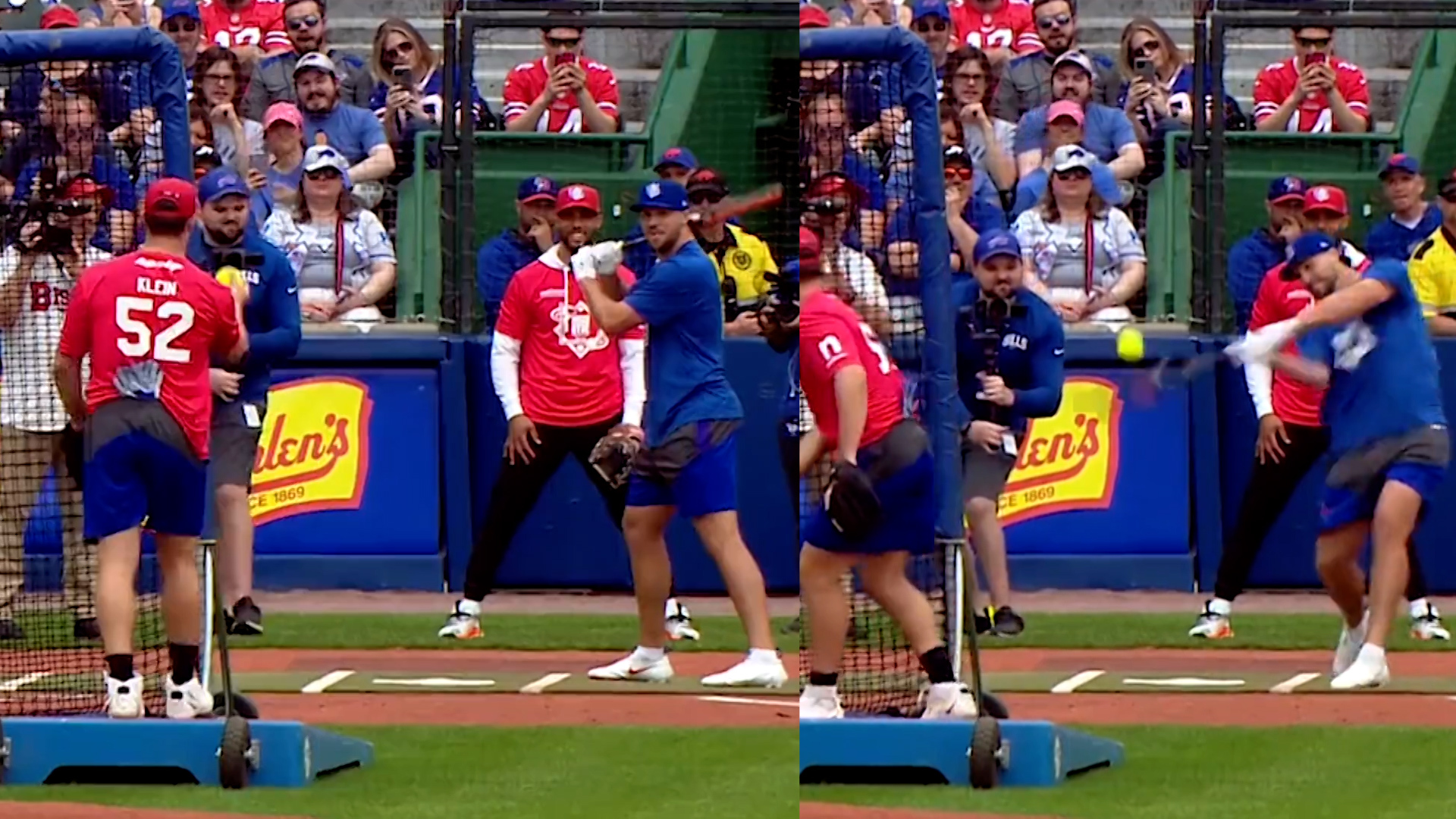 Josh Allen shows off baseball skills as he hits huge home runs at Jays batting practice