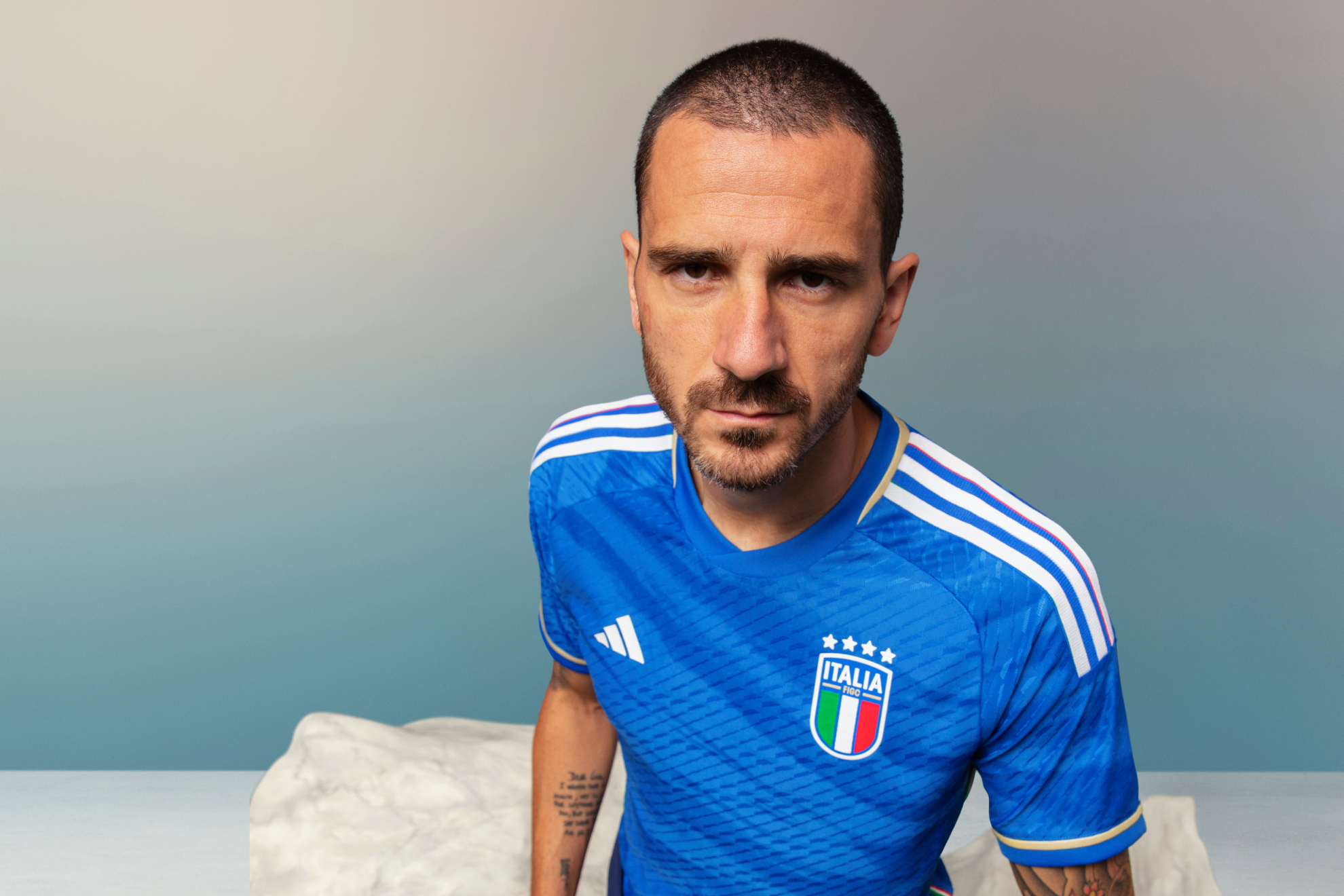 Bonucci, durante la presentación de la nueva camiseta de Italia.