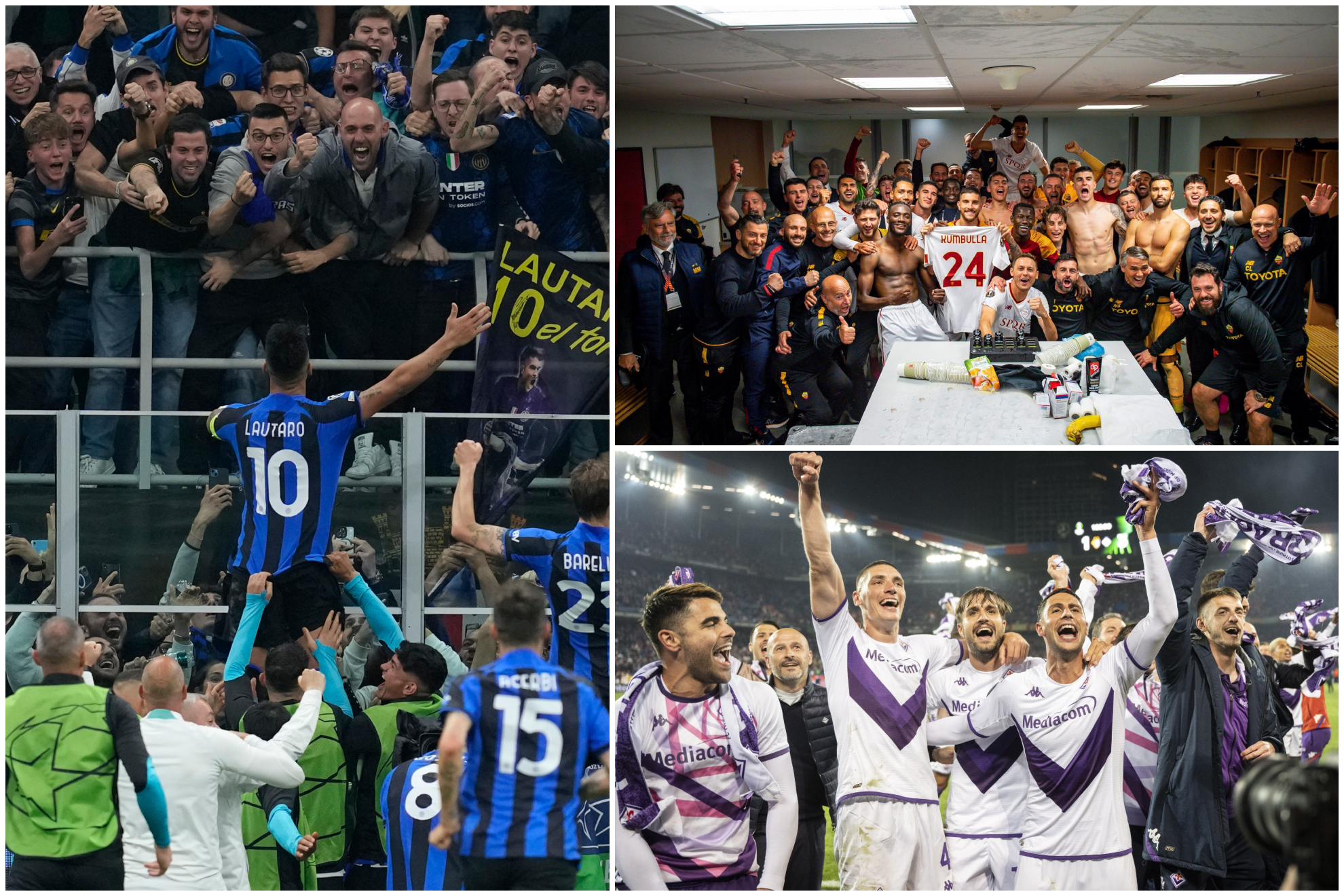 En el montaje, Inter, Roma y Fiorentina celebran el pase a la final.