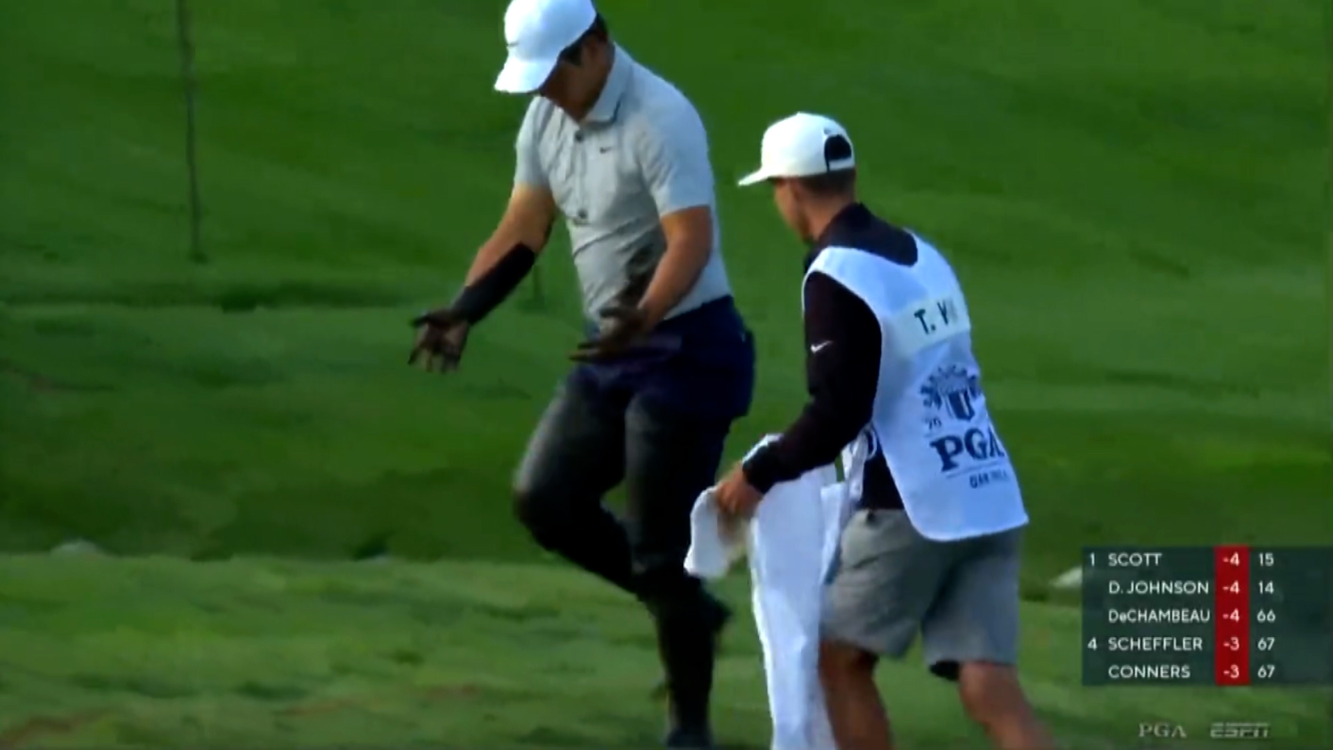 Tom Kim's hilarious mud bath at the PGA Championship after falling in swamp