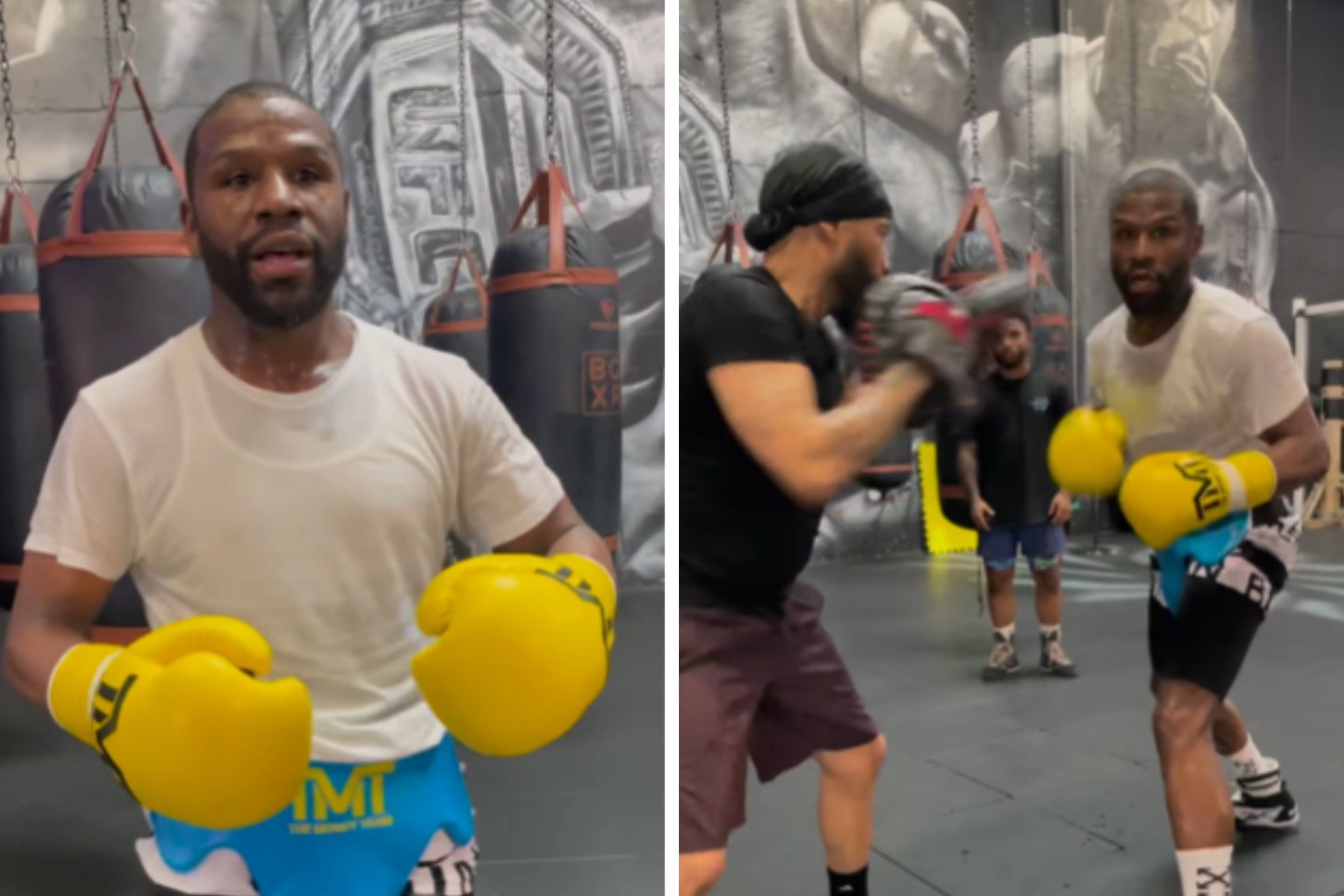 Mayweather, 46, shows off 'undefeated' hand-eye coordination in training