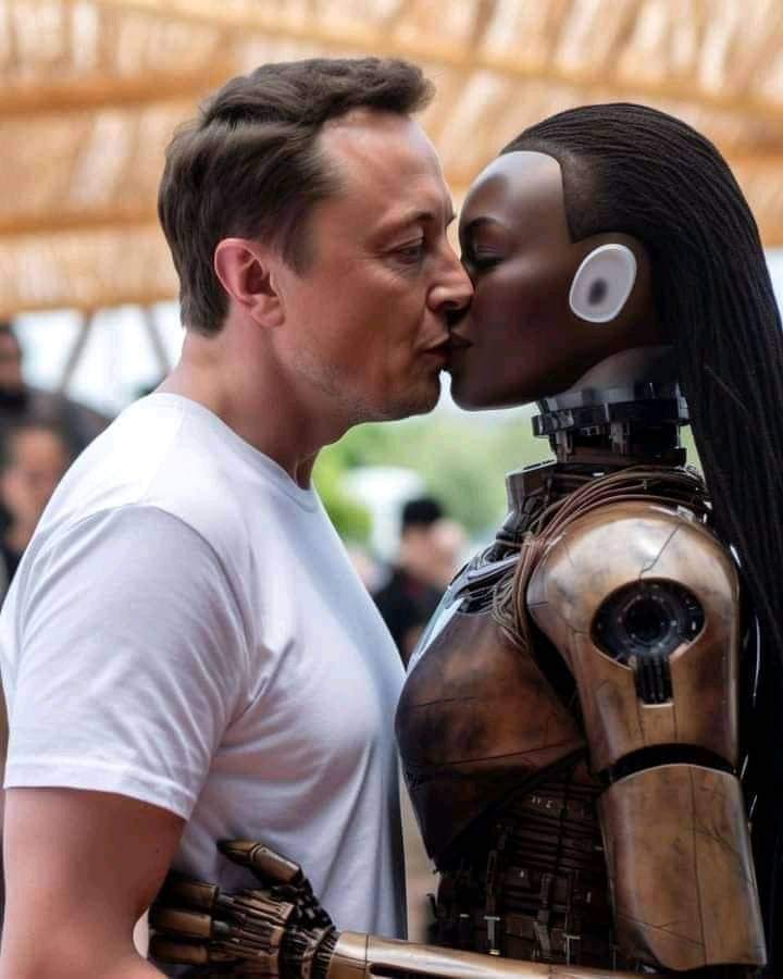 Elon Musk pictured kissing robot as fears over AI continue to grow