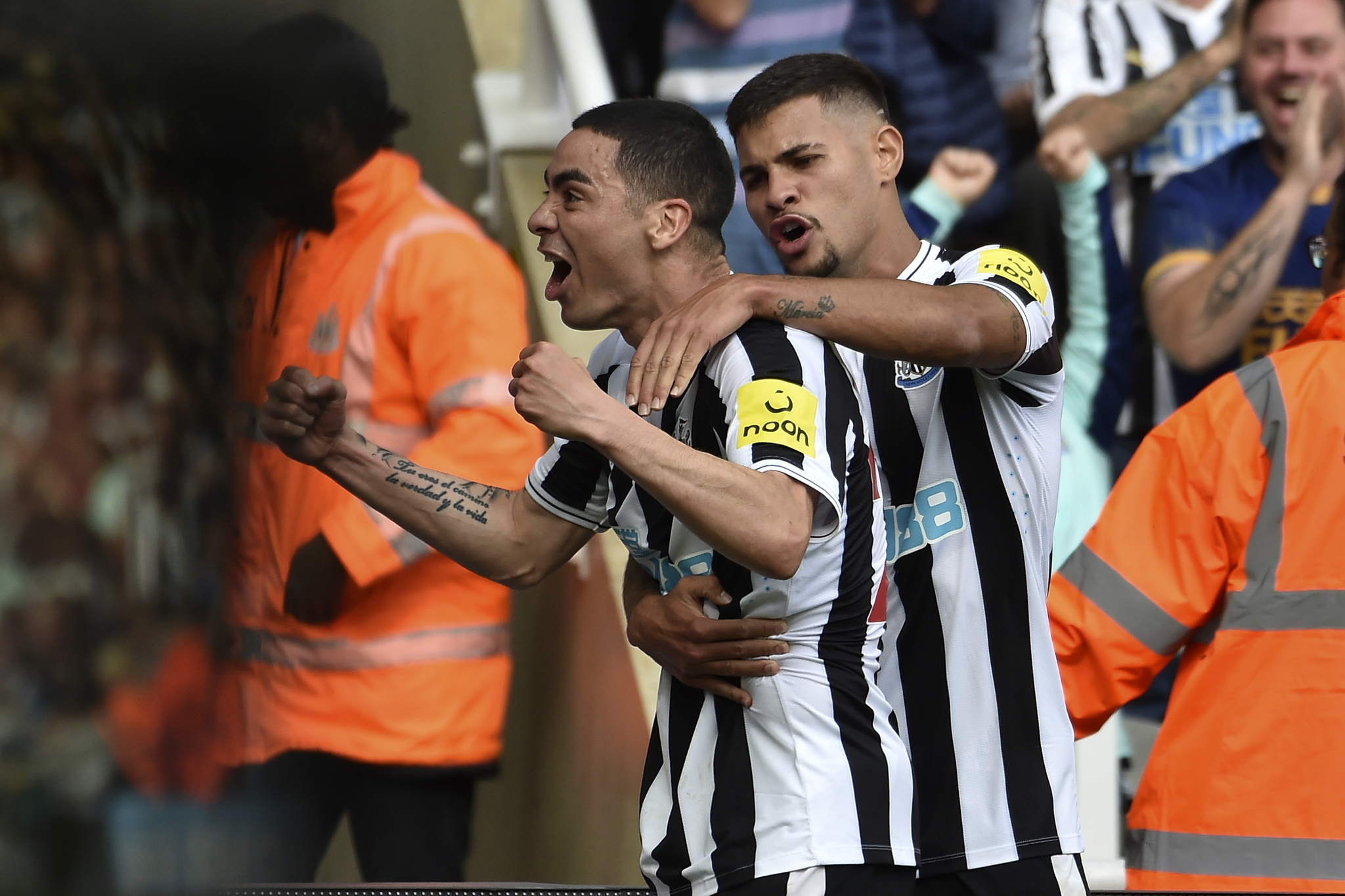 Newcastles Miguel Almiron, left, with Bruno Guimaraes Photo/Rui Vieira)