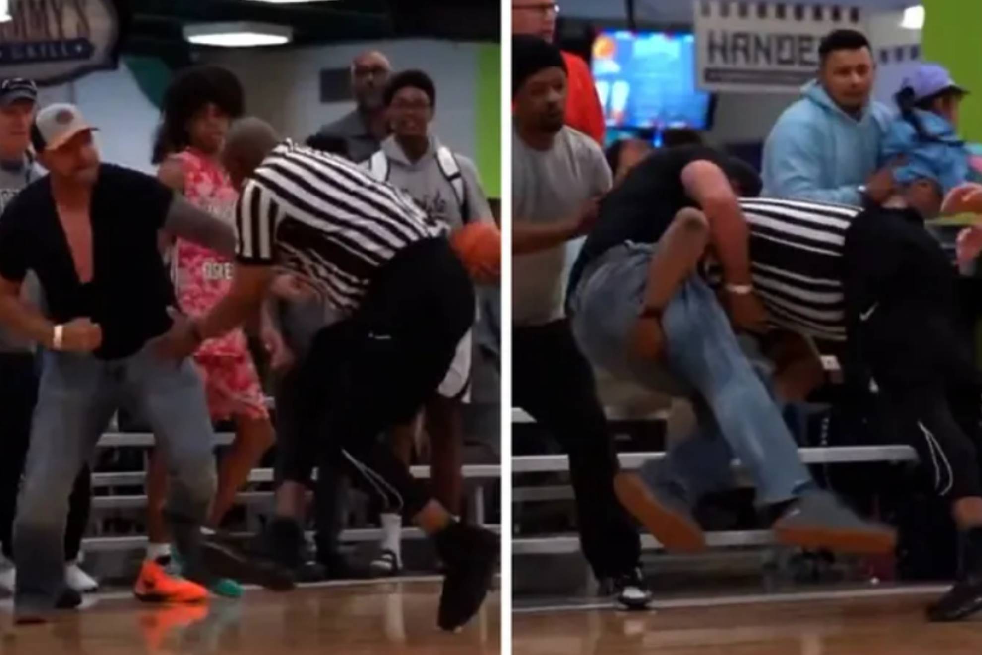 Un padre y un rbitro se pegan en un partido infantil de baloncesto: violenta pelea en la pista