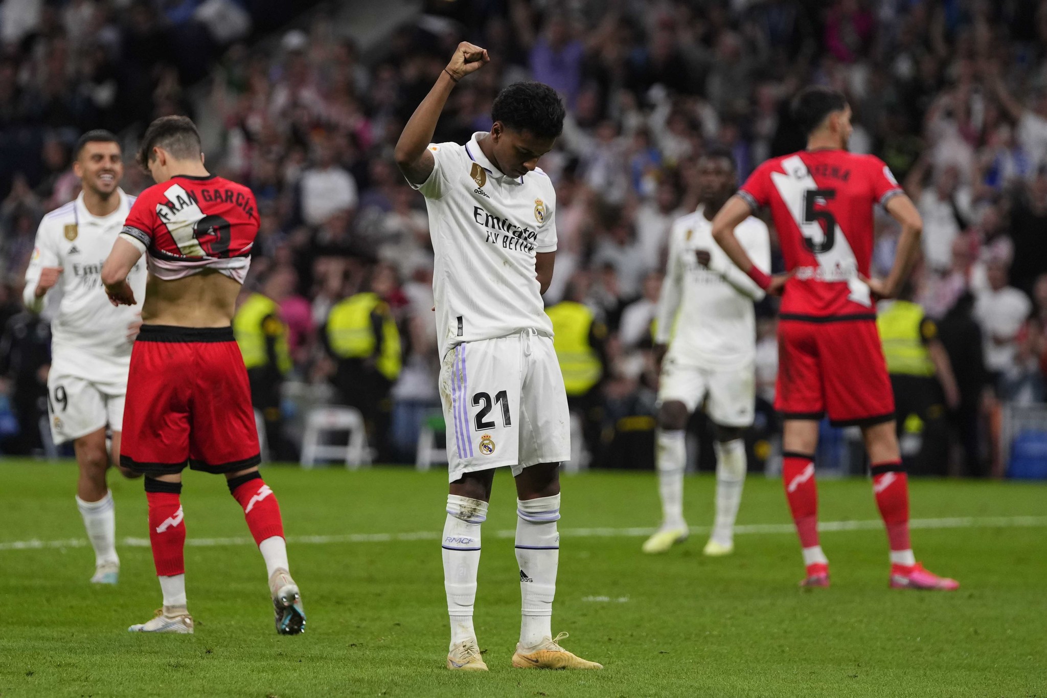 Real Madrid's Rodrygo gestures after scoring