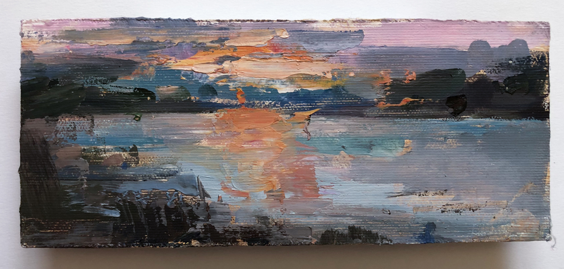 'Amanecer en El Anllons', leo sobre lienzo encolado a tabla 10x22 cm.