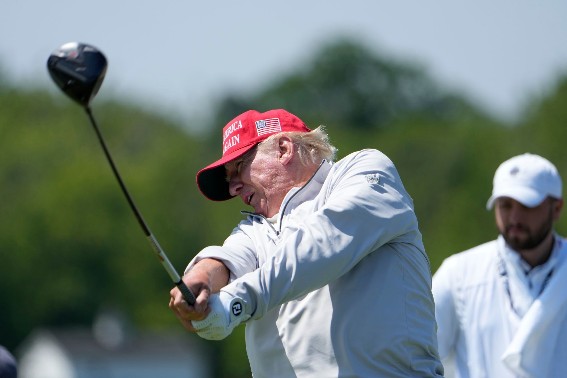 Donald Trump shows off skills during LIV Golf tournament hosted at his club