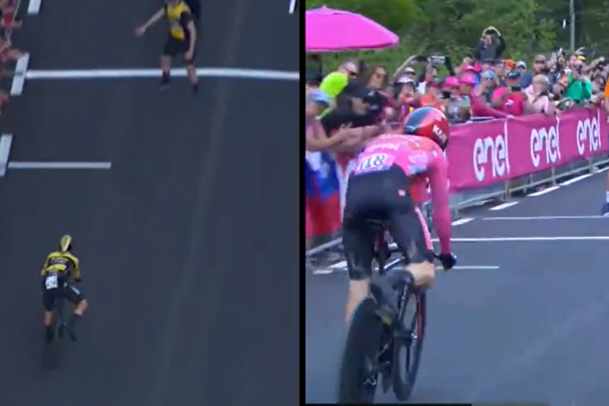 Así fue el cambio de bici de los dos favoritos en la crono clave del Giro de Italia 2023