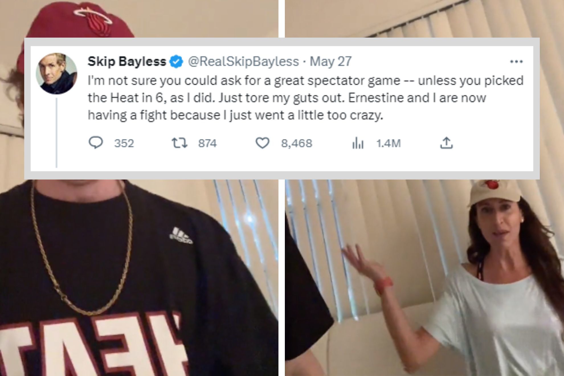 Skip Bayless impersonator acts out tweet in which analyst fights wife Ernestine