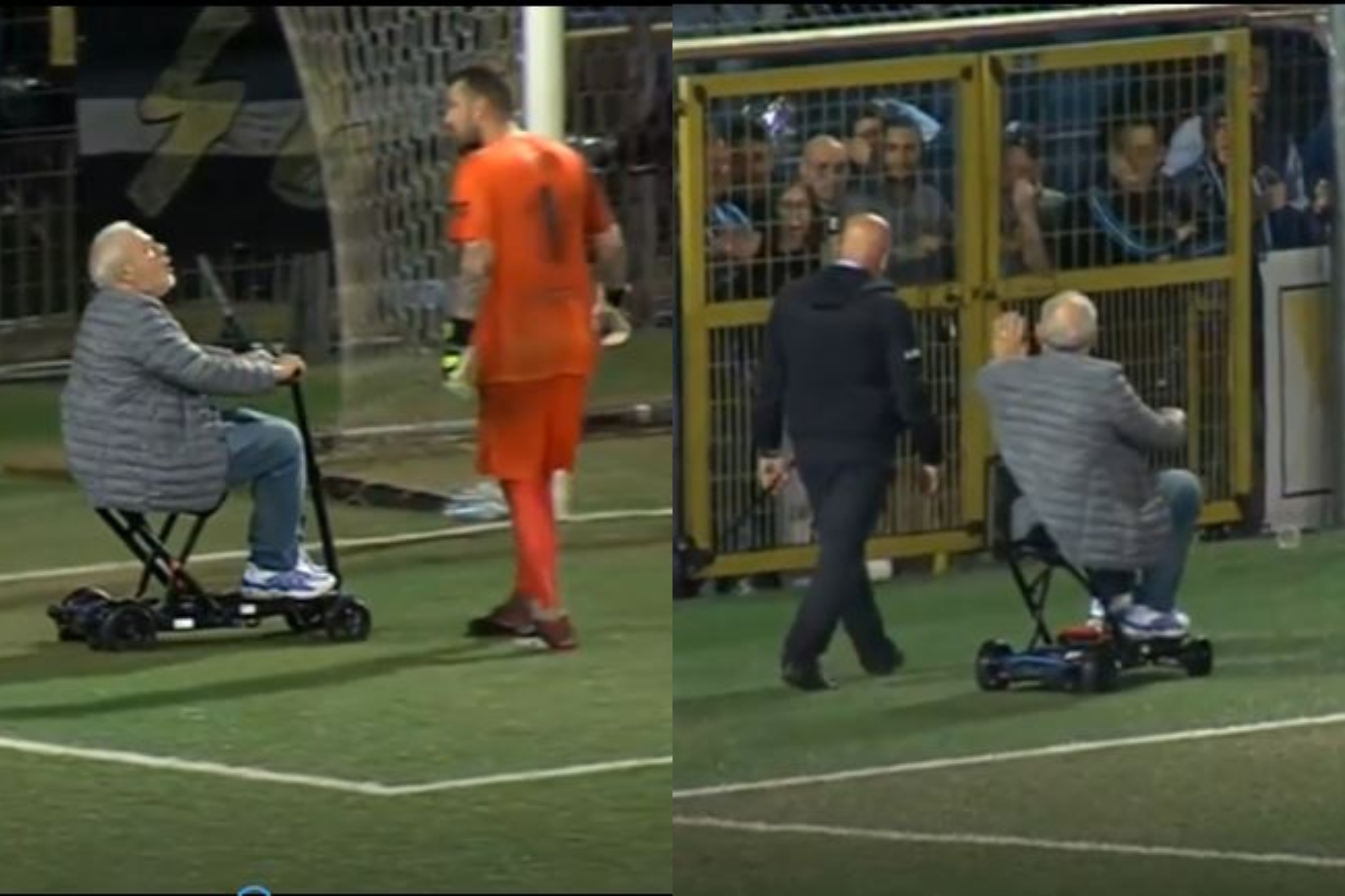 La protesta nunca vista: Un presidente baja a al campo y se va expulsado en silla de ruedas motorizada