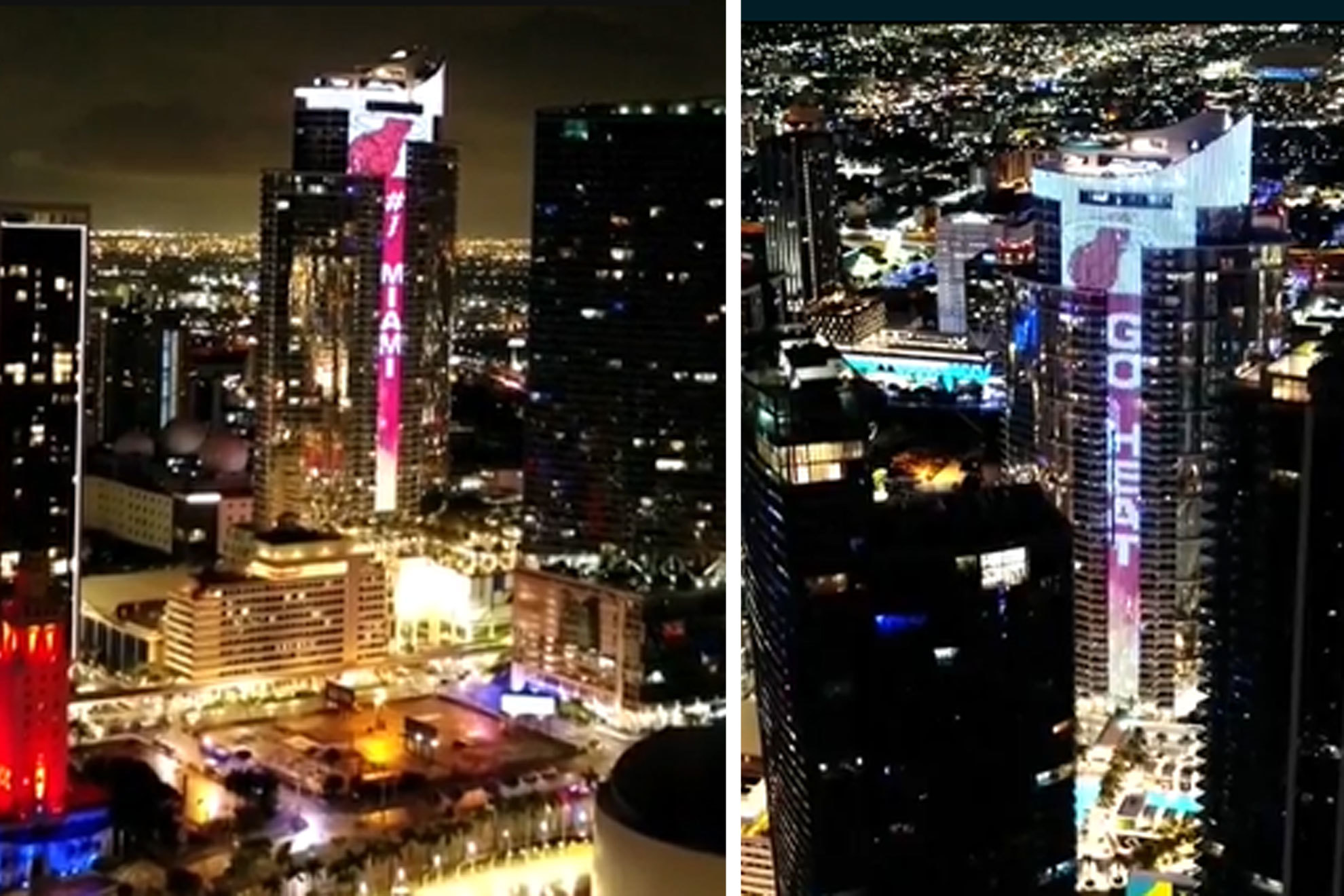 La Miami Tower se viste de rojo para celebrar el pase a las Finales de la NBA: "Go Heat!"