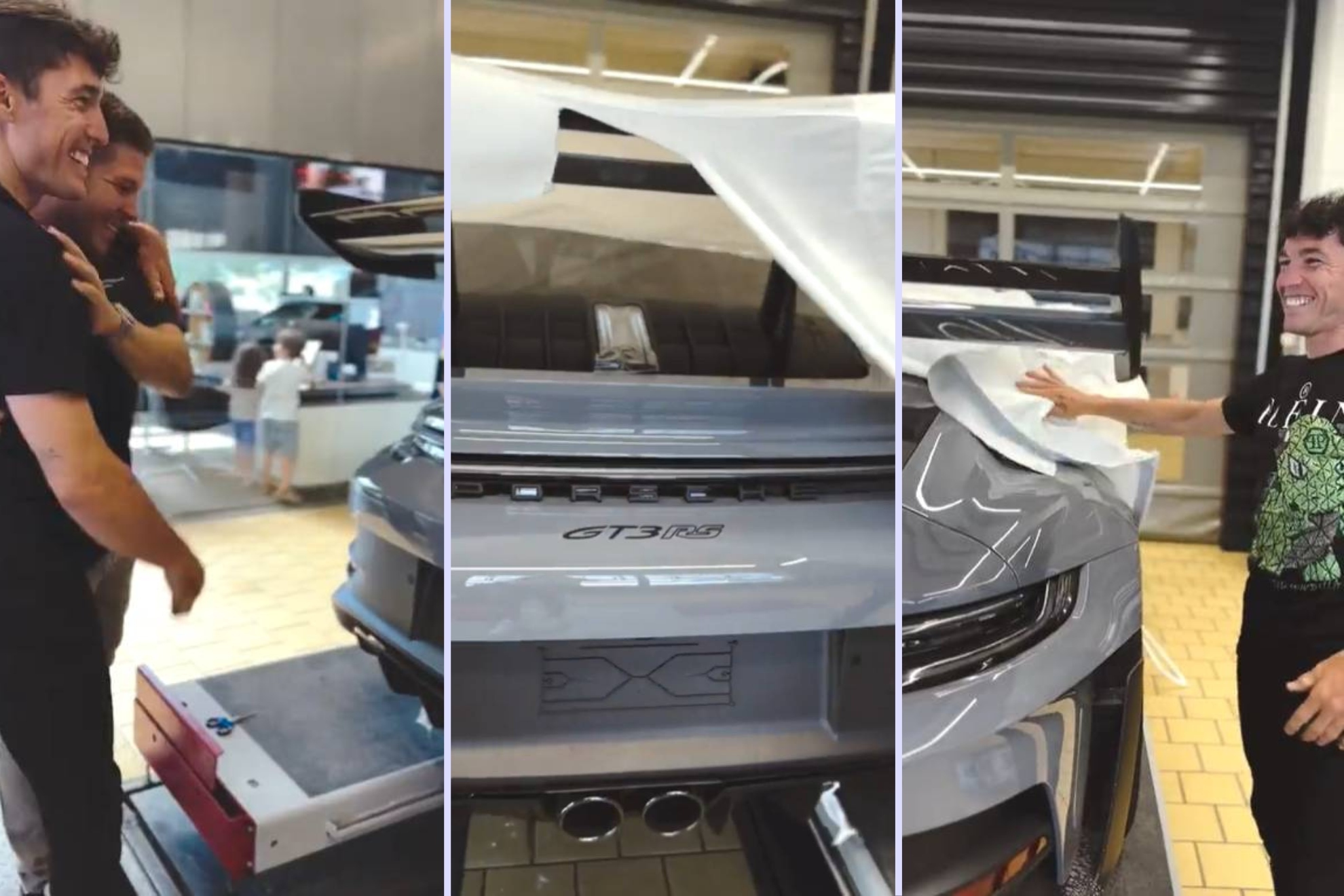 Aleix Espargaró 'desenvolviendo' su nueva máquina: un flamante 911 GT3 RS.
