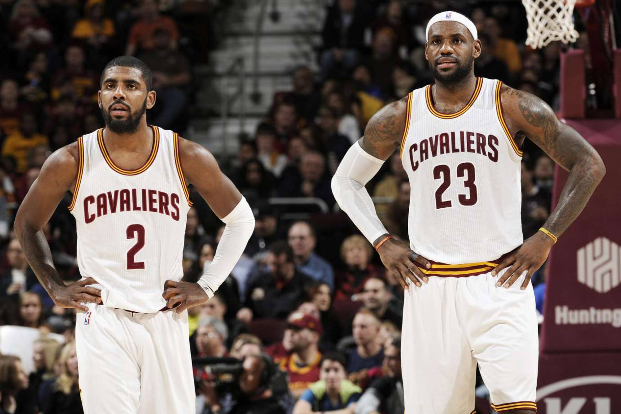 Kyrie Irving and LeBron James with the Cavaliers.