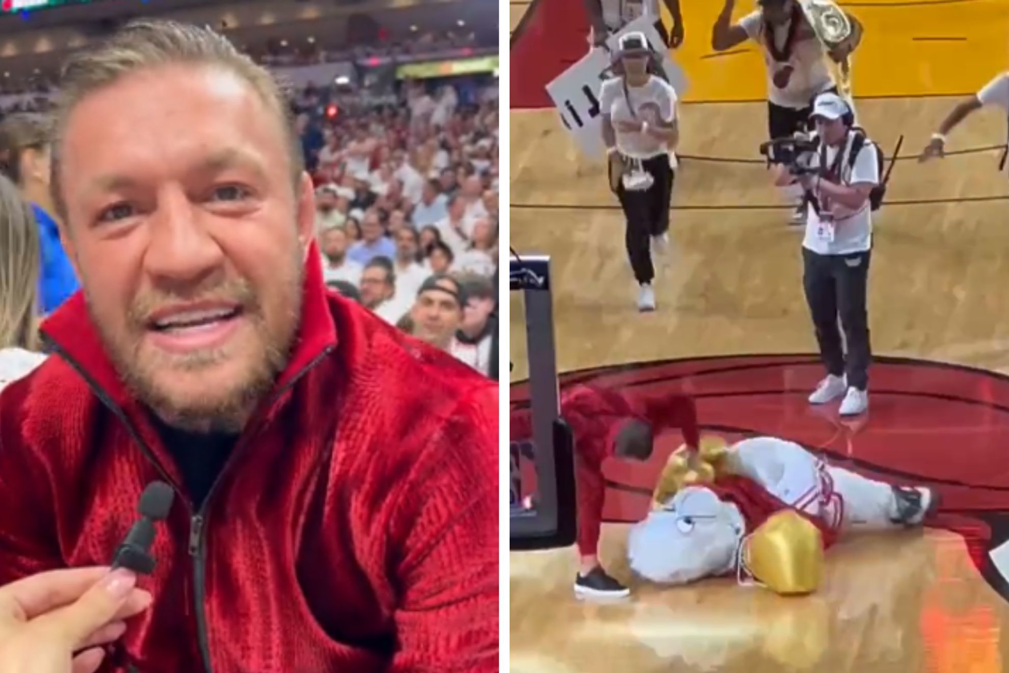 Conor McGregor booed off court after knocking out Heat mascot in Game 4