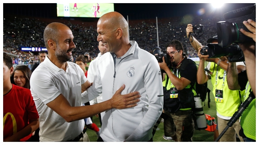 Pep Guardiola y Zidane, antes de un partido.